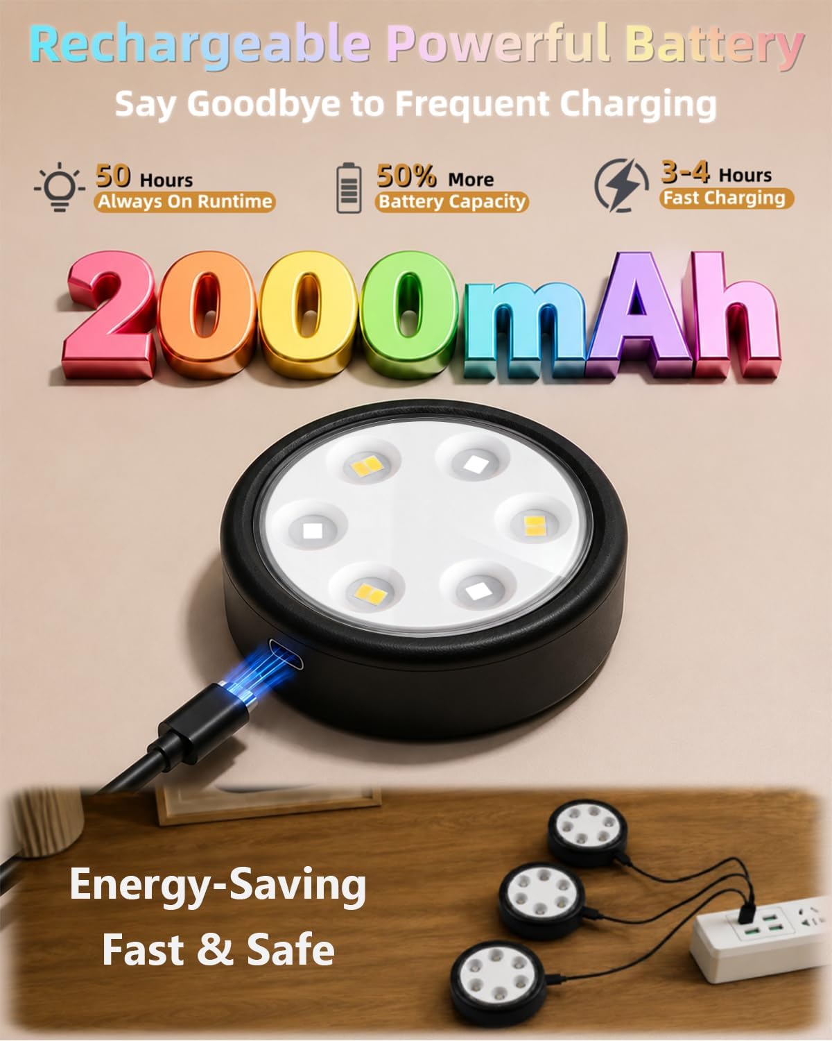 HOLKPOILOT Puck Lights with Remote, Under Cabinet Lights,2000mAh Battery Operated Closet Lights, Magnetic Under Cabinet Lighting Wireless, 3 Color Temps &7 RGB Colors, Black Rechargeable Puck Lights.