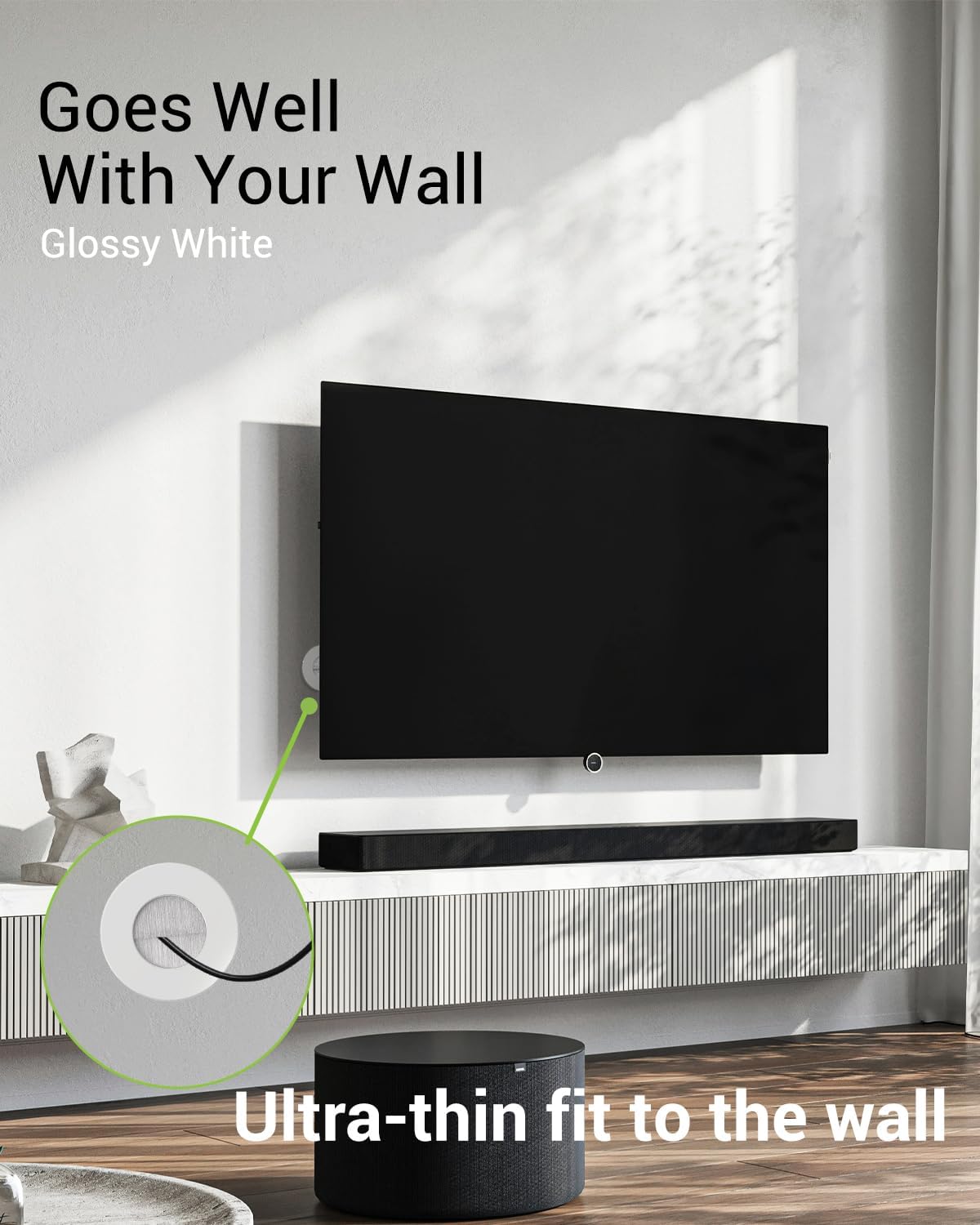 in Wall Cable Management Kit for Wall Mounted TV, with Hole Saw | Slim Wall Cable Pass Through, TV Wire Hider Kit, For Network, HDMI, Speaker, Coaxial Cables, White, 2 Pack