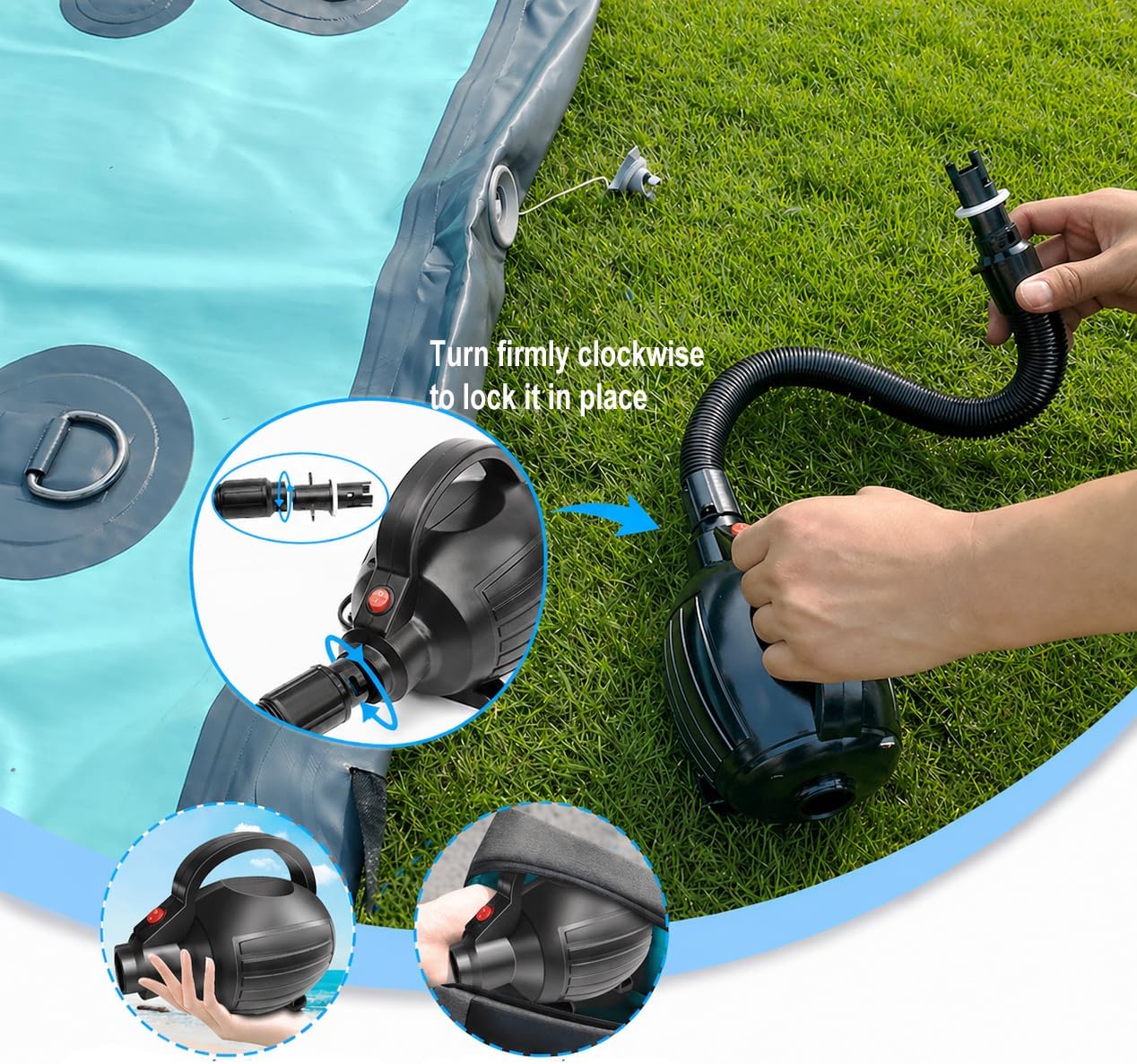 600W Electric Air Pump for Inflatable Gymnastics Mat | 110-120V AC Air Mattress Quick Fill Inflator Deflator Pump, Portable for Pool Floats/Air Bed/Gymnastics/Gym,4 Nozzles