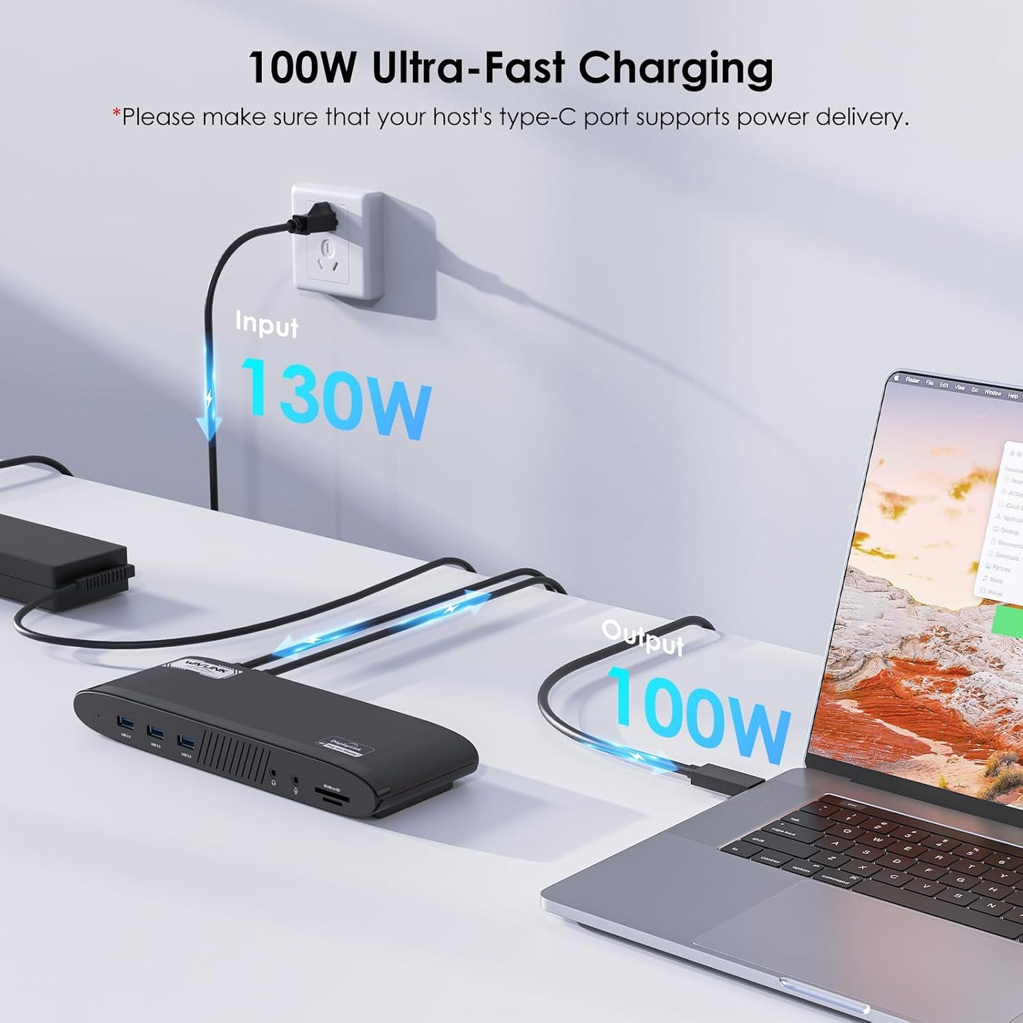 WAVLINK DisplayLink Docking Station, Dual Monitor for Mac M1/M2/M3/M4 & Windows, 14-in-1 with 100W 2 DP/2 HDMI 4K, SD/TF, 5 USB Ports, Ethernet, Audio