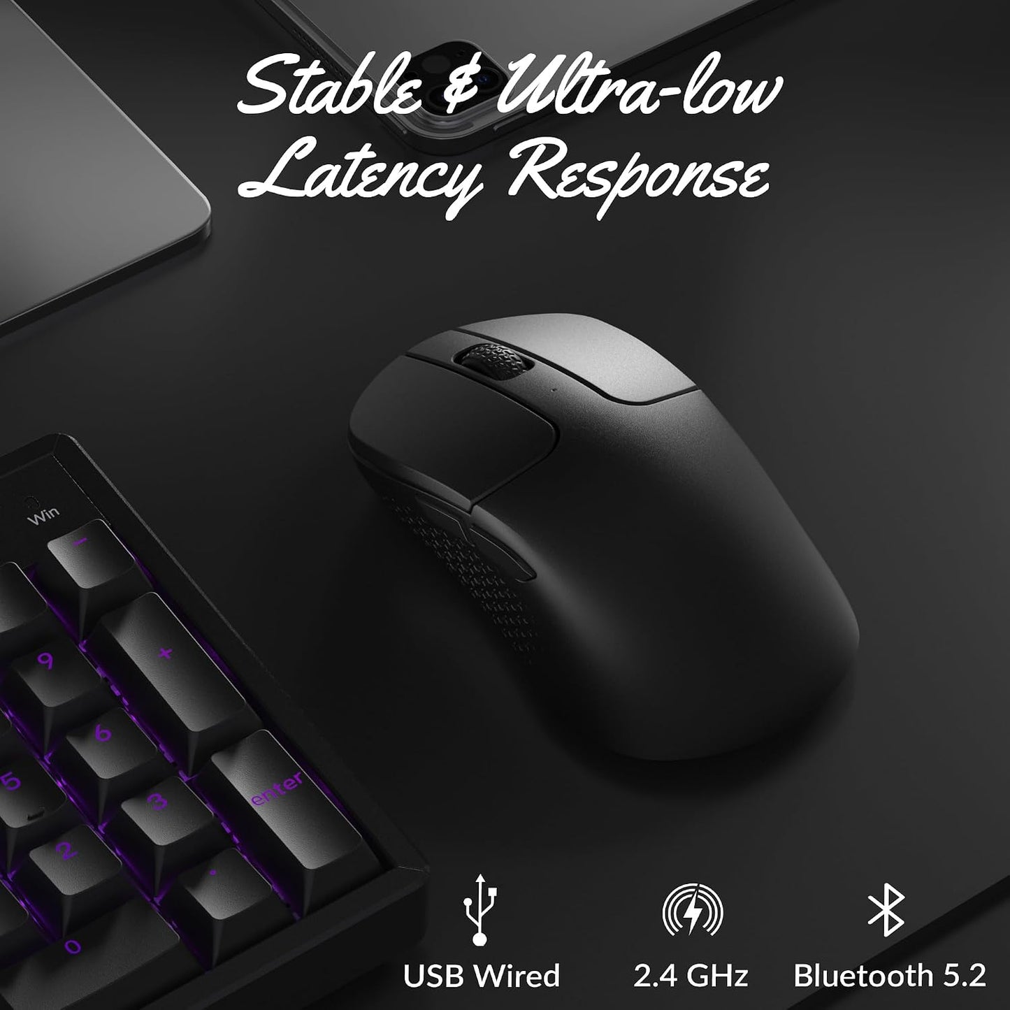Keychron M3 Mini Wireless Optical Mouse, Bluetooth 5.1/2.4 GHz/Wired Gaming Mouse, Programmable PixArt 3311 Sensor with up to 26,000 DPI/ 650 IPS, Lightweight Ergonomic for Windows Mac Linux - Black