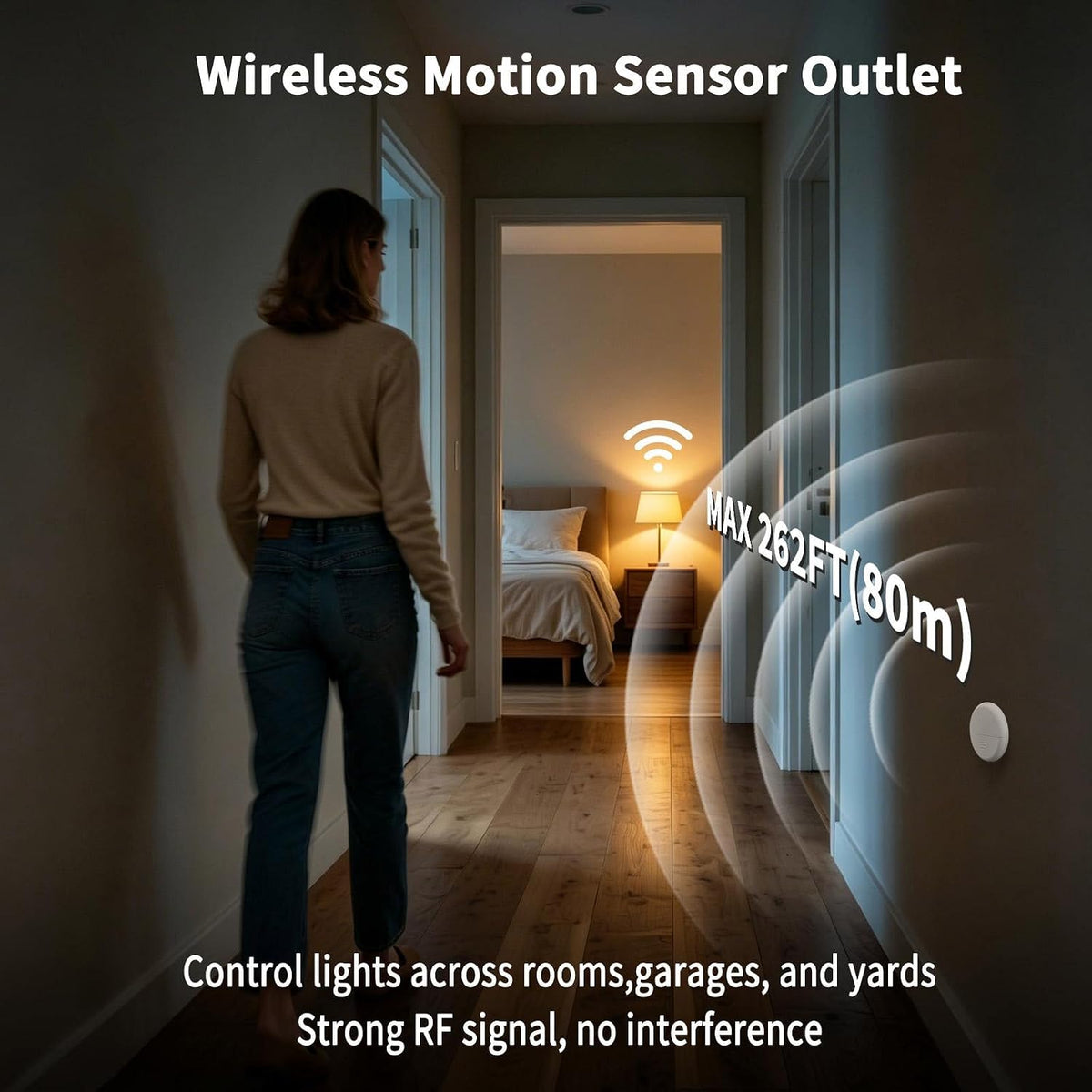 Wireless Motion Sensor Plug, Motion Sensor Outlet, Adjustable Sensing Mode