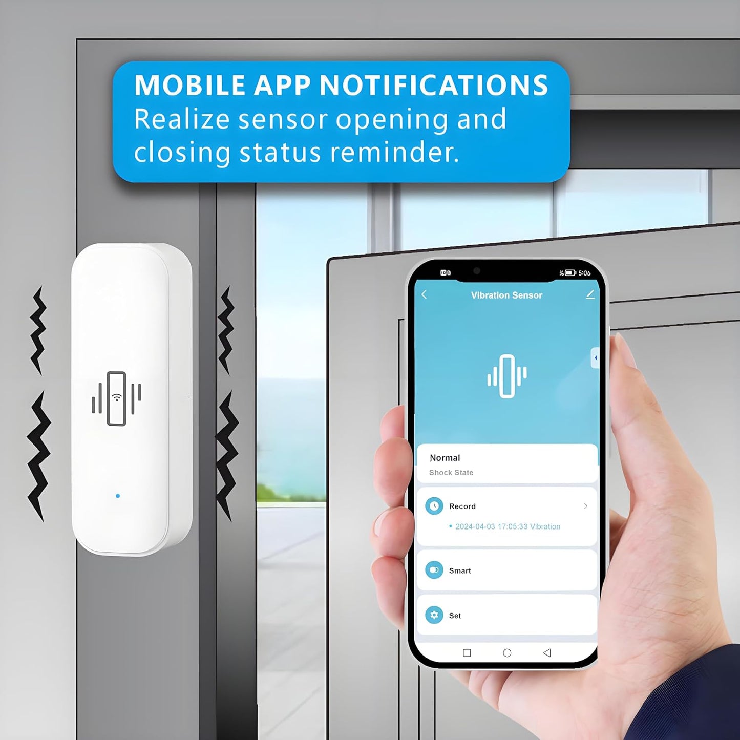 UHPPOTE 2.4GHz WiFi Vibration Sensor Shock Alarm Detector No Hub Required | for Door Window Drawer Work with Tuya APP