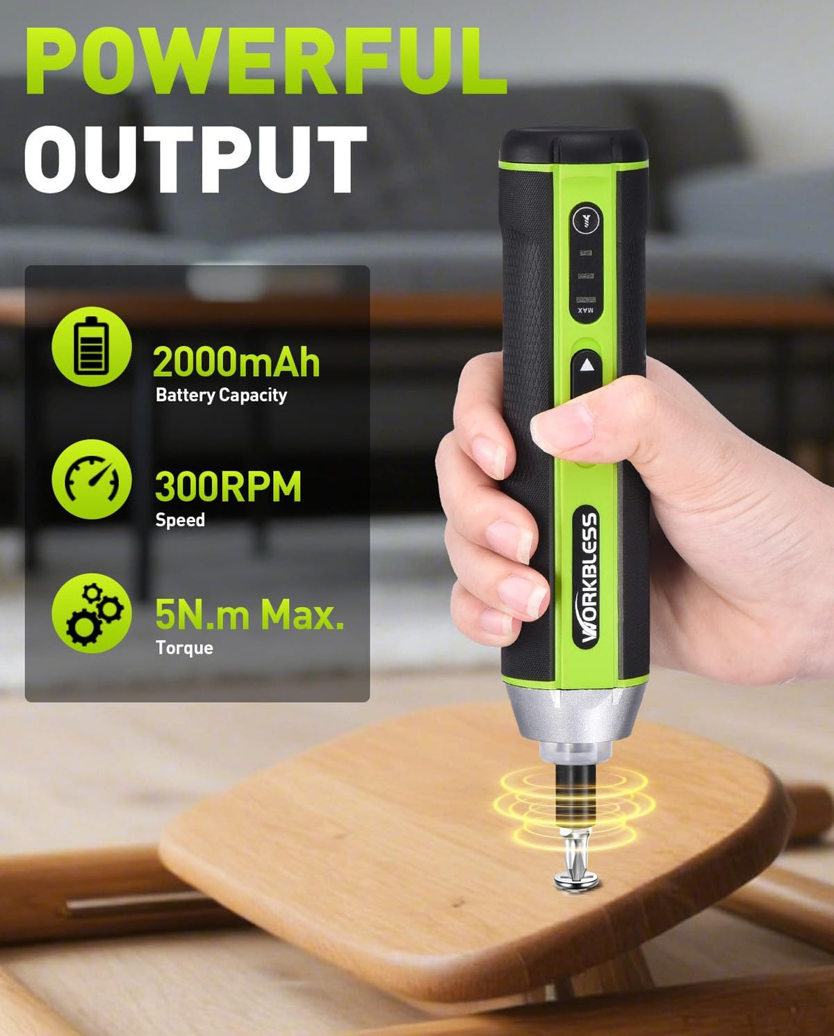 Electric Screwdriver Set with 3 Torque Settings 5N .m Max Torque | 3.7V Cordless Screwdriver with 300RPM & LED Light, USB-C Charging Cable with 26Pcs Accessory Kit for Furniture, DIY