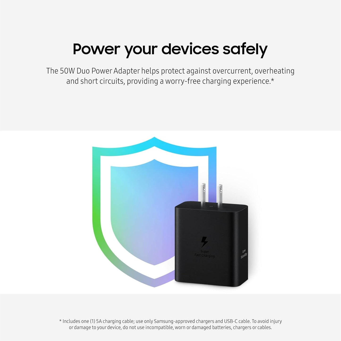 Samsung 50W Duo Power Adapter Wall Charger, 2 Ports, Cable Included, Black | Super Fast Charging 2.0 for Galaxy Phones, Tablets, USB Type C Devices, Low Standby Power Consumption, EP-T5020XBEGUS