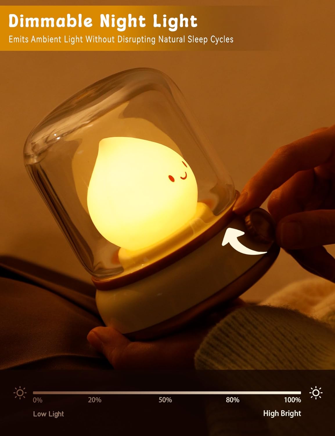 WANIDEA Cute Night Light, Kids Night Light with Batteries, Bedroom Decor | Rechargeable, Stepless Dimming, 15min Delayed Shut-off, Kids' Gifts, Desk Lamp
