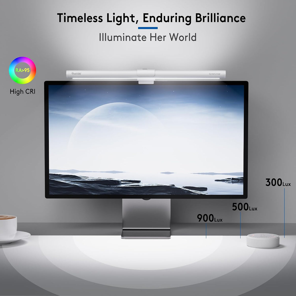 Quntis White Monitor Light Bar with Backlight, Desk Light with Remote