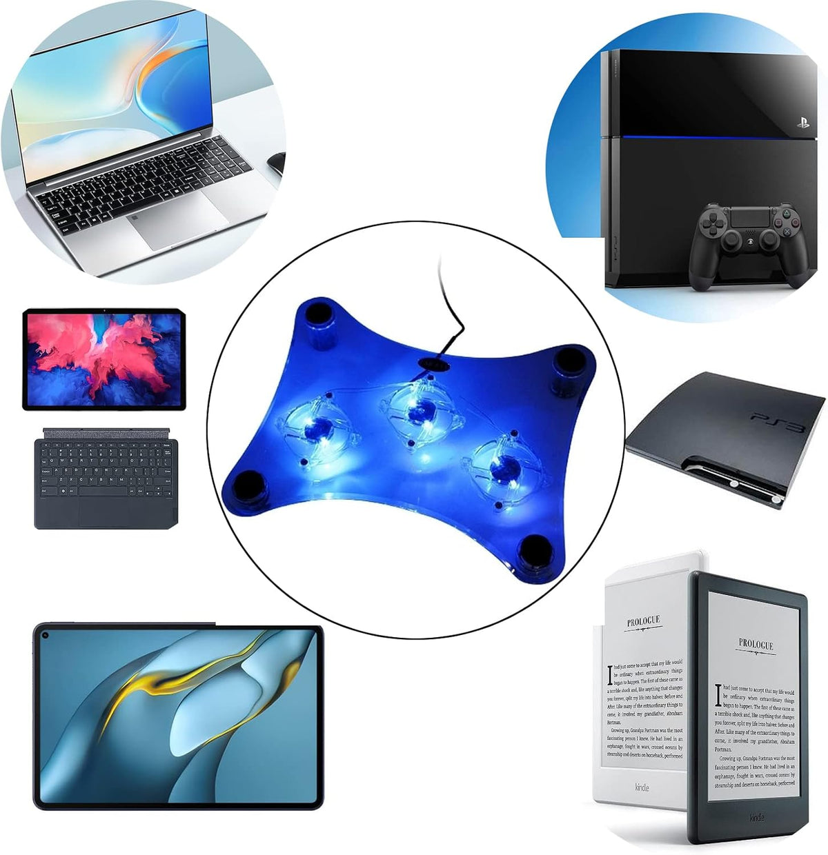 ThreeH USB Fan Laptop Cooling Pad with 3 Fans & Blue LED Lights