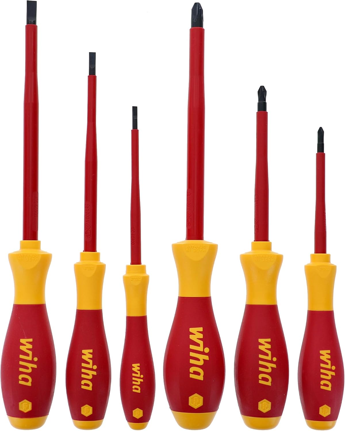 Wiha Insulated Screwdriver Set, 6-Piece 1000V Electrician Tool Kit | 1000V VDE certified, SoftFinish cushion grip, precision machined tips, tested to 10,000 volts, made in Germany