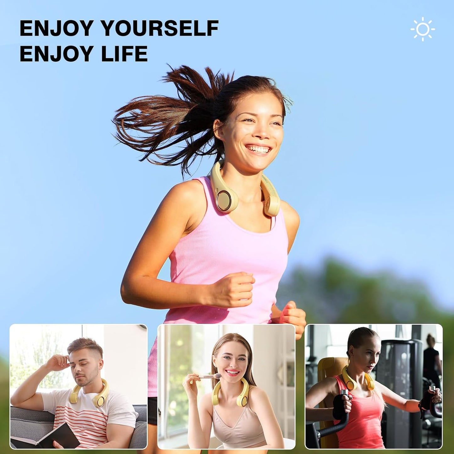 Morelax Neck Fan, USB Rechargeable Personal Fan,Hand Free Bladeless Portable Fans,4000 mAh, 3 Speeds,72 Air Faster softer 360° Cooling, Gift Suitable for Home, Office, Travel, Sports Amber