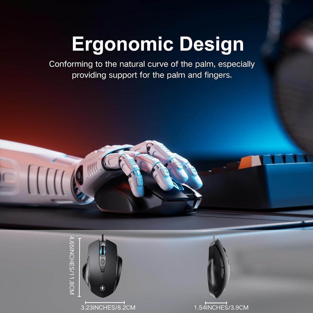 Uineer Wired Mouse, USB-A Computer Mouse with 6 Buttons,Adjustable | Plug-and-play USB-A wired connection with 6 programmable buttons, 7200 DPI and a 1.5 m cable.