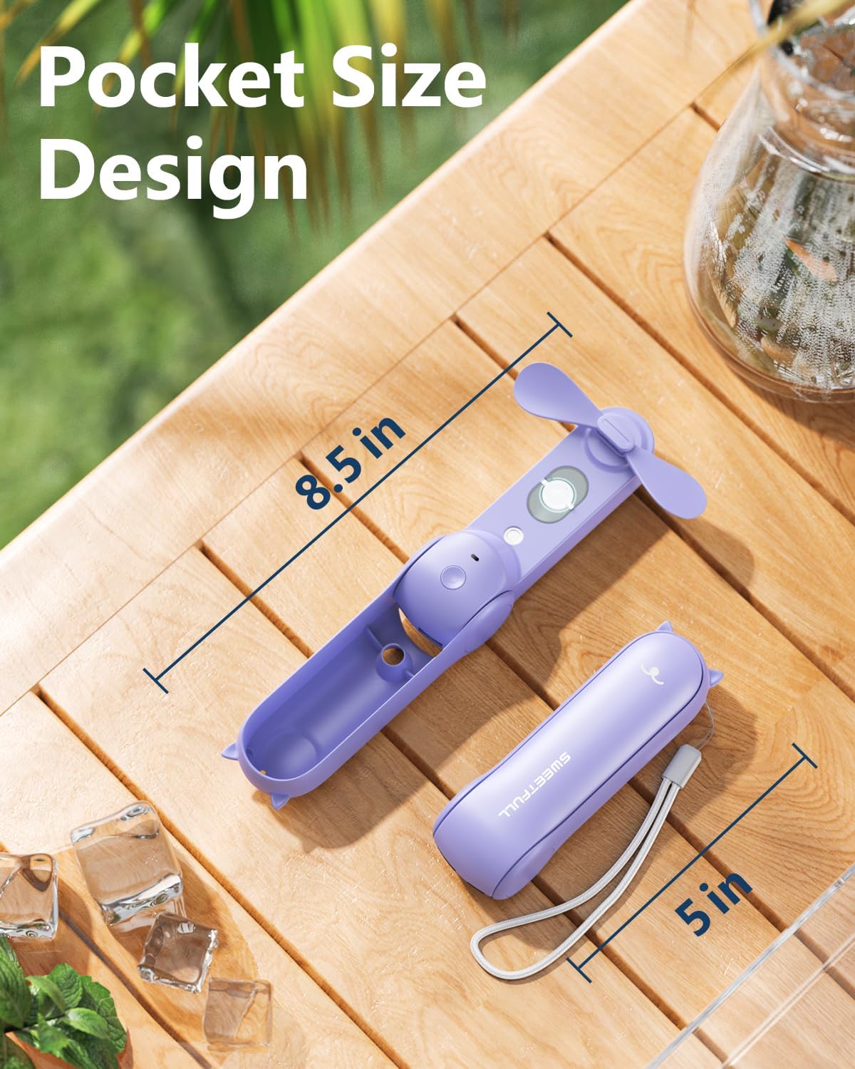 SWEETFULL Portable Misting Fan, Handheld Personal Mister, Rechargeable Mini Spray Water Mist, for Kids Women Travel, Outdoors, Hiking, Camping, Home Office (Purple)