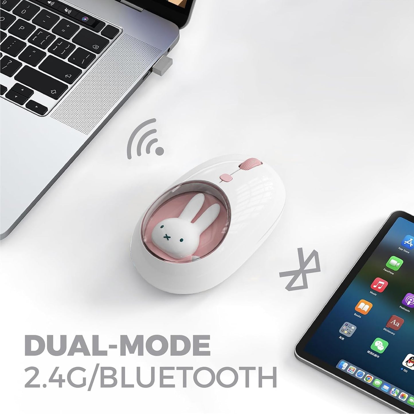 MIPOW×Miffy Bluetooth Wireless Mouse, Compact Portable for Laptops &amp; Tablets. Smooth Tracking, Works with Windows &amp; MacOS, Pale Pink
