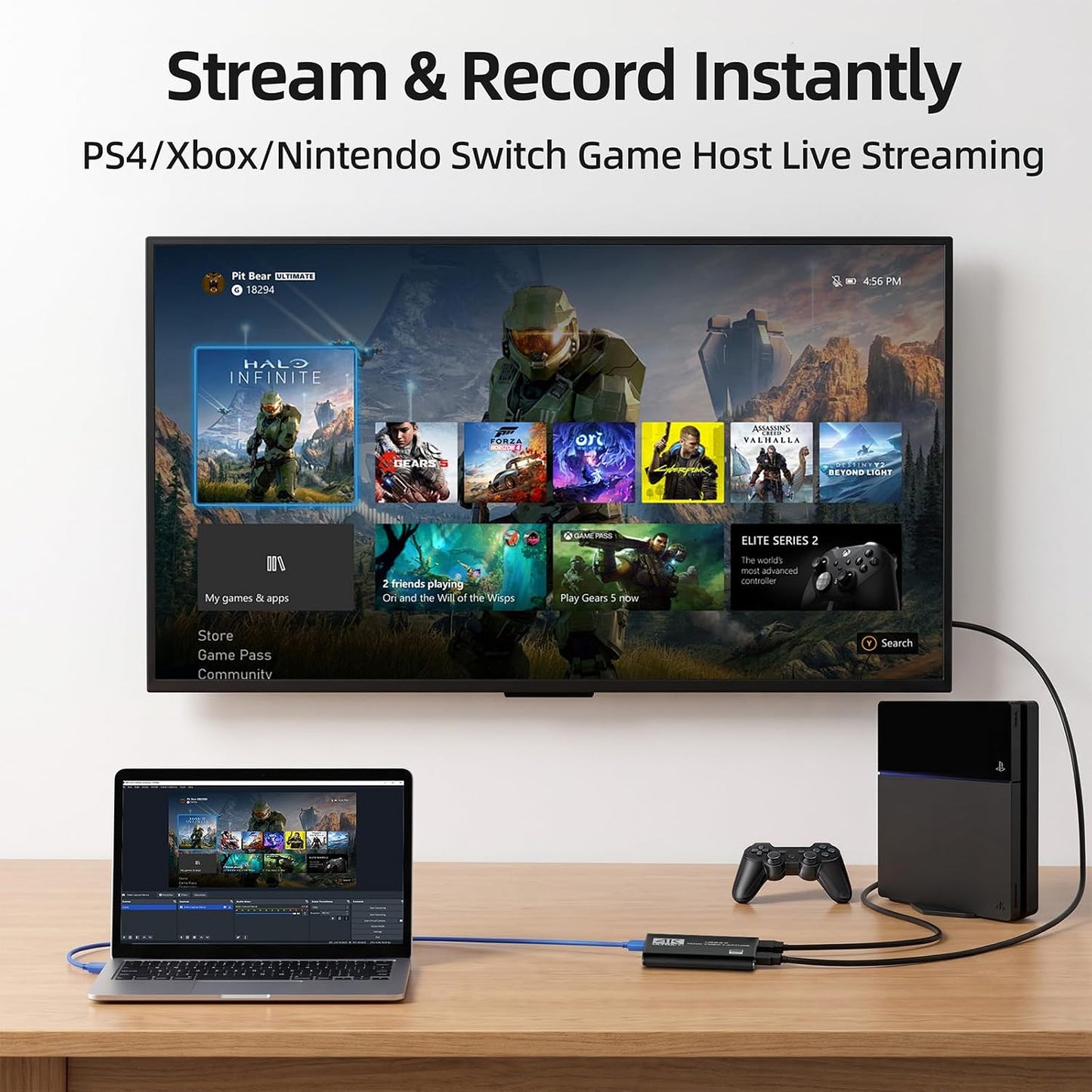 4K HDMI Capture Card for Streaming, Full HD 1080P 60FPS USB 3.0 Cam Link Game Audio Video Capture Card, Work with Camera/Nintendo Switch/Xbox/PS4/PS5/PC/OBS (Black)