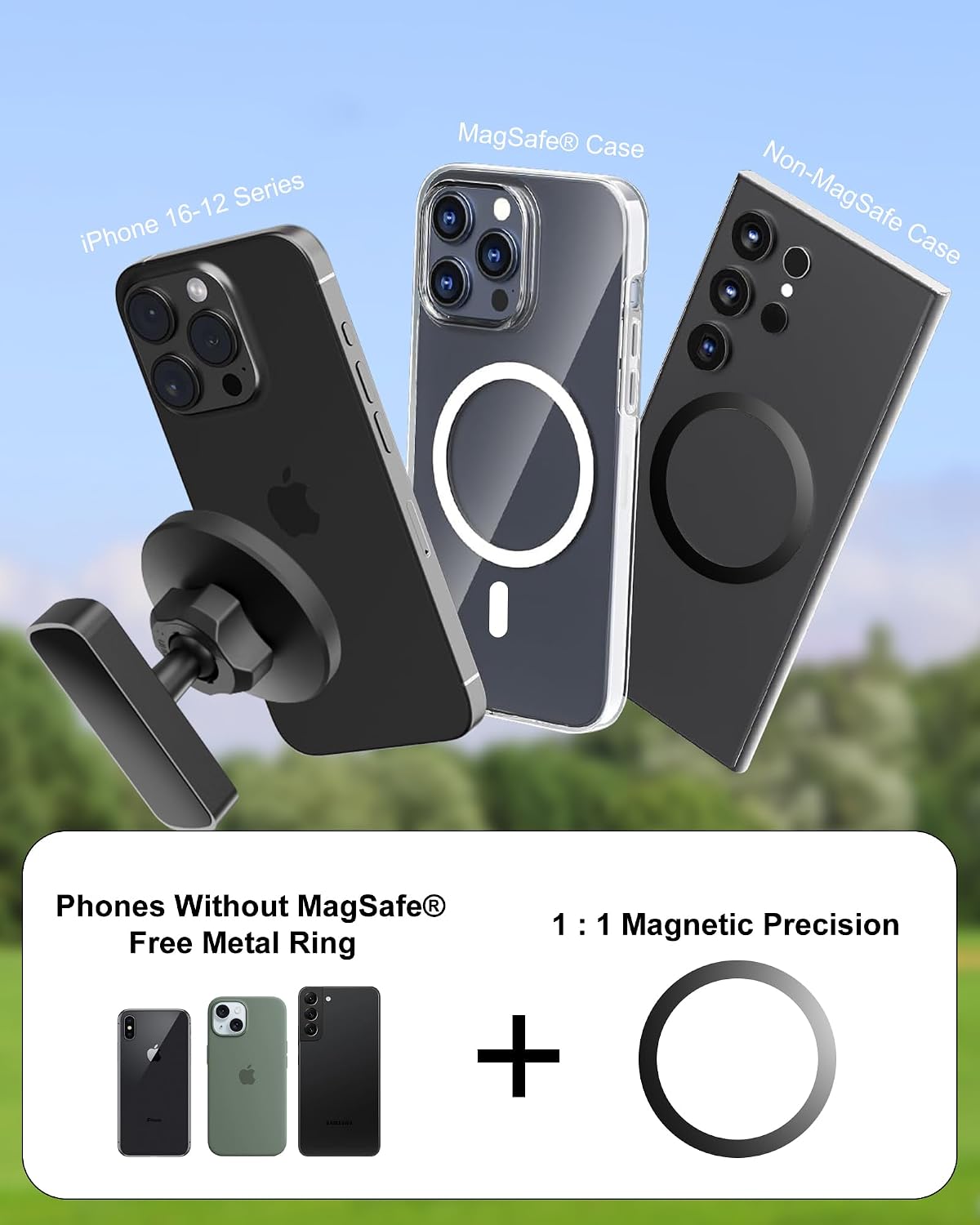 Magnetic Golf Cart Phone Holder, Mount Compatible with MagSafe iPhone 12-17 | Strong 20x N52 Dual Magnets, Cradle-free, Fits Ezgo, Club Car, Yamaha and Icon, Golf Cart Accessories for Men and for Golfers