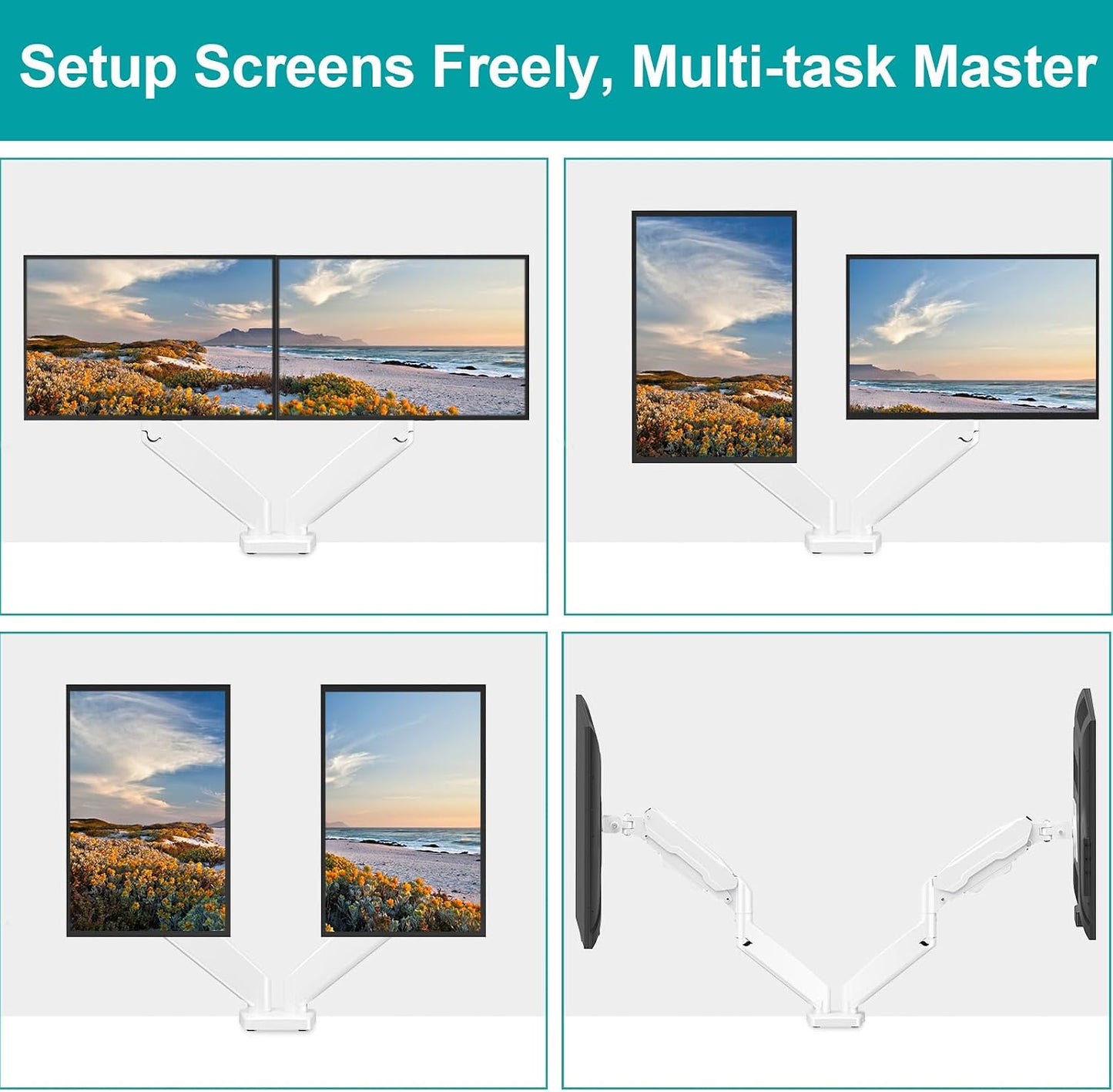 MOUNT PRO Dual Monitor Mount Fits 13 to 32 Inch Screen, Height Adjustable Monitor Stand for 2 Monitors, Full Motion Display Arm Holds up to 19.8lbs Each, Computer Desk VESA Mount, White