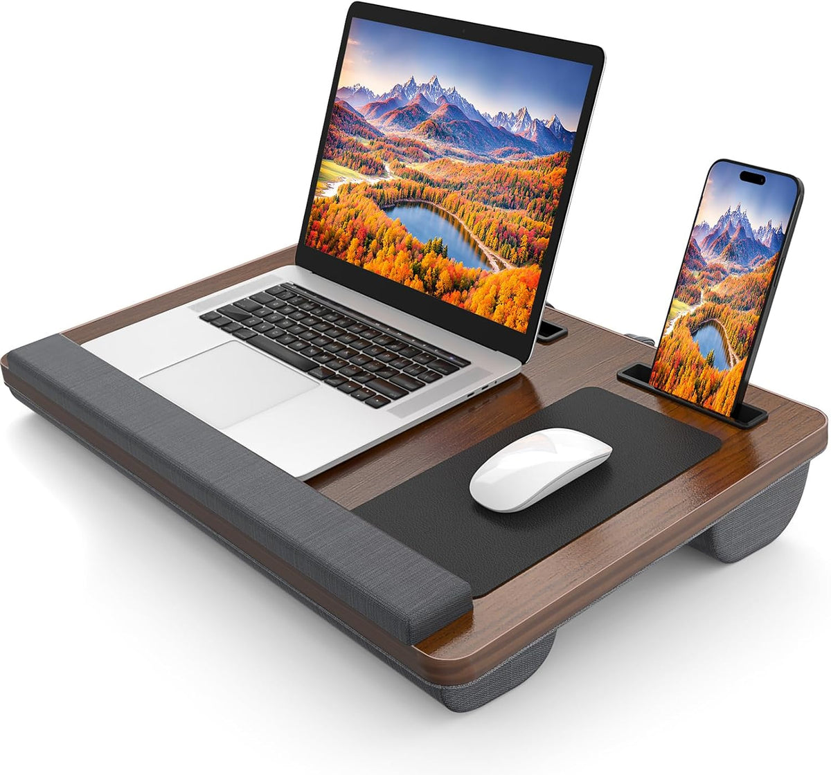 HETTHI Laptop Lap Desk, Portable Large Laptop Desk for Bed, Up to 17 Inch Lap Pad Tray with Wrist Rest, Mouse Pad, Tablet Phone Slot, Portable Handle, Cushion (Black)