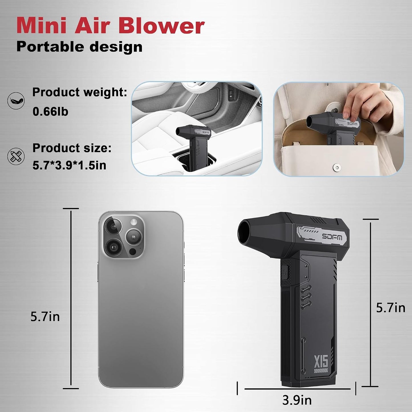 Compressed Air Duster,180,000RPM High Speed brushless Motor Mini Blower | 3-speed adjustable electric air duster with multiple nozzles , for cleaning car, keyboard, computer, home and outdoor.