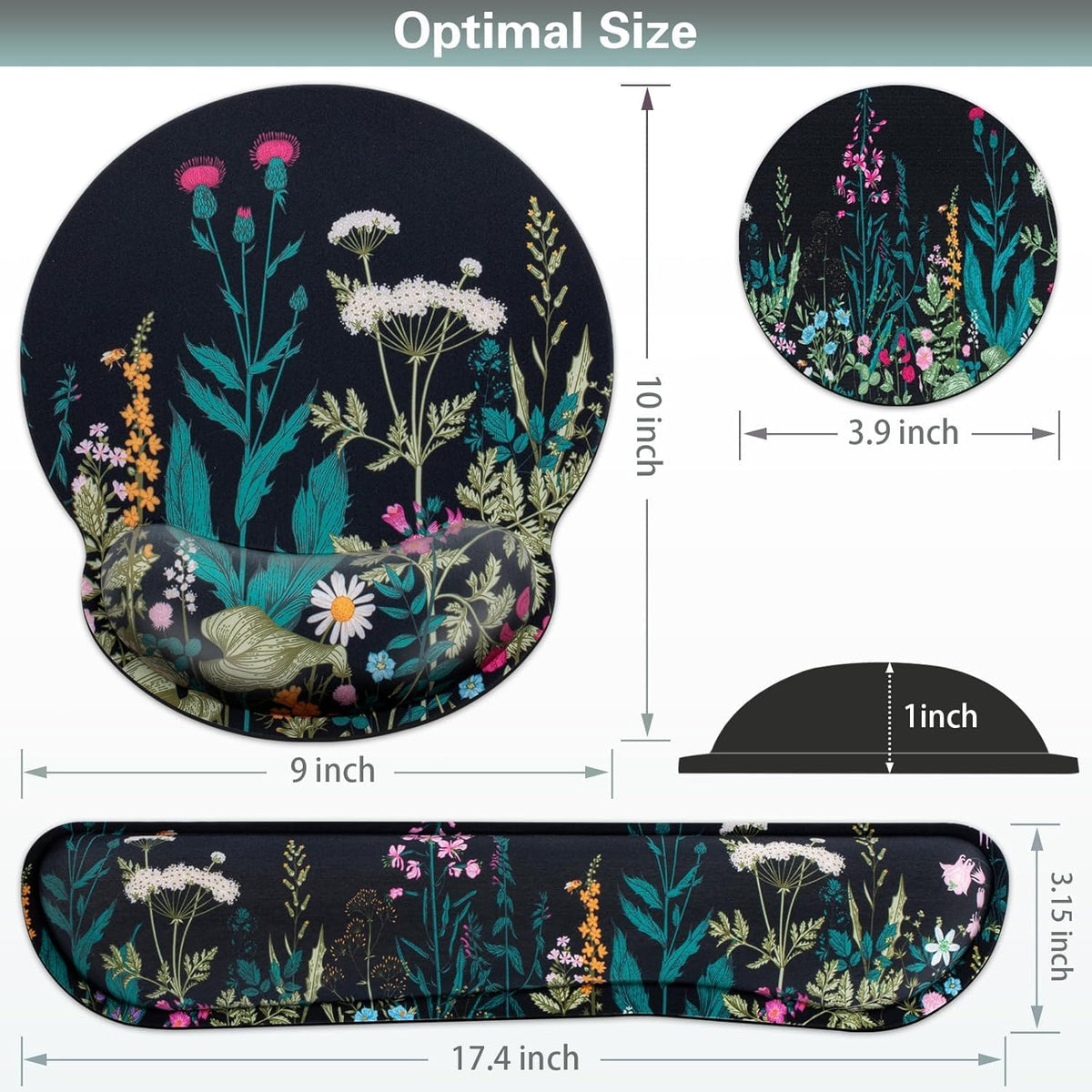 Mouse Pad with Wrist Rest Set, 3-in-1 Wrist Support Mouse Pad Set, Floral | Gaming MousePad with Anti-Skid Base,Ergonomic Mouse Pad,Memory Foam Keyboard Gel Wrists Rest