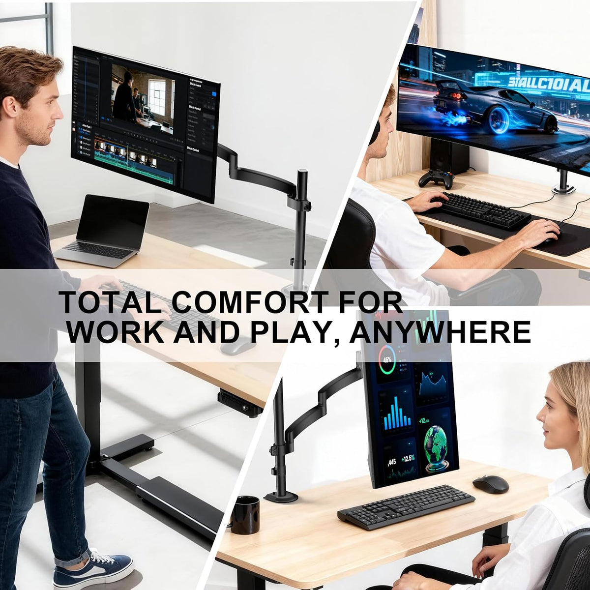 WALI Extra Long Single Monitor Arm for 13-32 inch Screens, up to 19.8 lbs