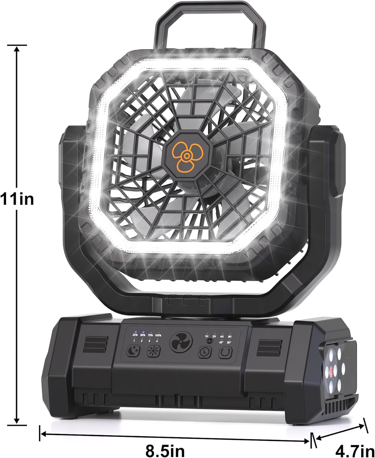 Honesorn 20000mAh Camping Fan Rechargeable with LED & Light Remote, Black | Up to 60H Runtime, 45°/90°Oscillating, Hanging Hook, 4 Speeds, 8H Timer, USB-C Charging, for Camping, Tent, Travel, Outdoor