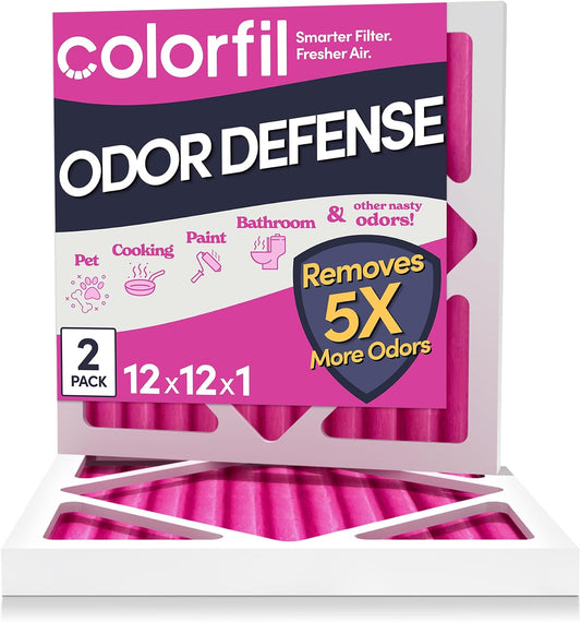 Colorfil 12x12x1 Air Filter (2-Pack) | Made in the USA | Color Changing | Remove Cat and Dog Odor | MERV 8 for Pet Hair Dander and Dust | 11.75"x11.75"x0.75" Exact Size