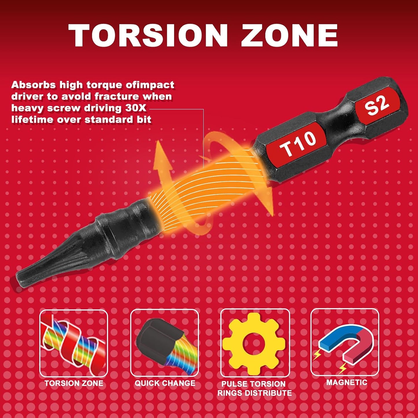 30 Pieces T10 Impact Tough Magnetic Screwdriver Bit Set, 2 In. #10 Torx Head Power Bit Set, S2 Alloy Steel T10 Star Bit Set