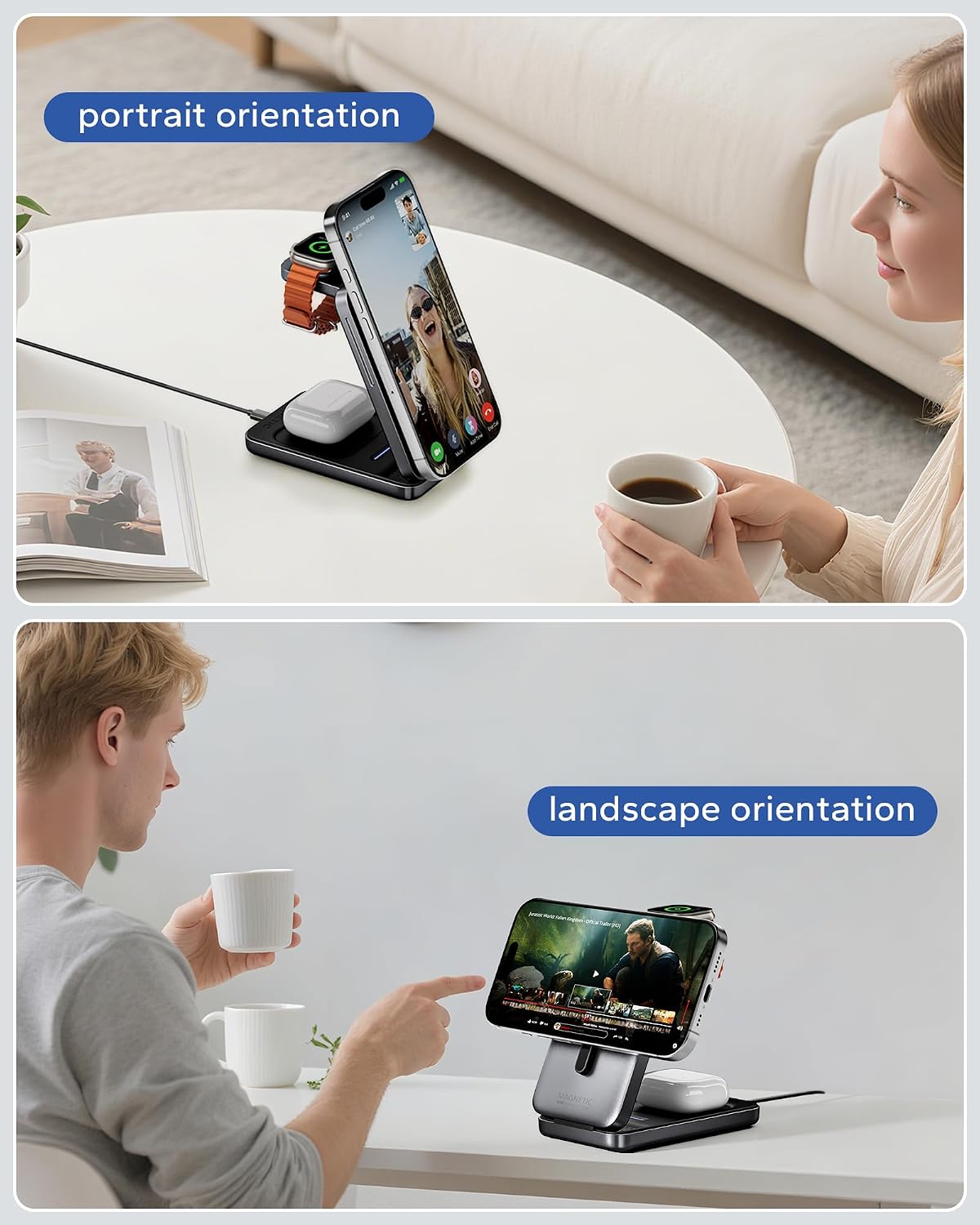 Foldable 3in1 Charging Station for Magsafe, Travel Phone and Watch Charger for Apple, PD20W Wireless Charging Dock for Multiple Devices iPhone 17 16 15 14 13 12 Series/Apple Watch/Airpods
