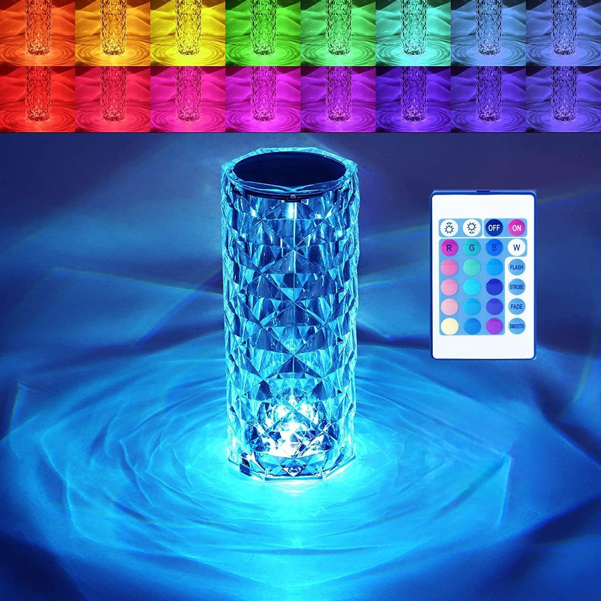 BGFHome 2 Pack Crystal Table Lamp 16 RGB Color Changing Rose Diamond Touch Lights, Protable Rechargeable Cordless Bedside Night Light with Remote, Aesthetic Room Decor Gift for Bedroom, Party, Dinner