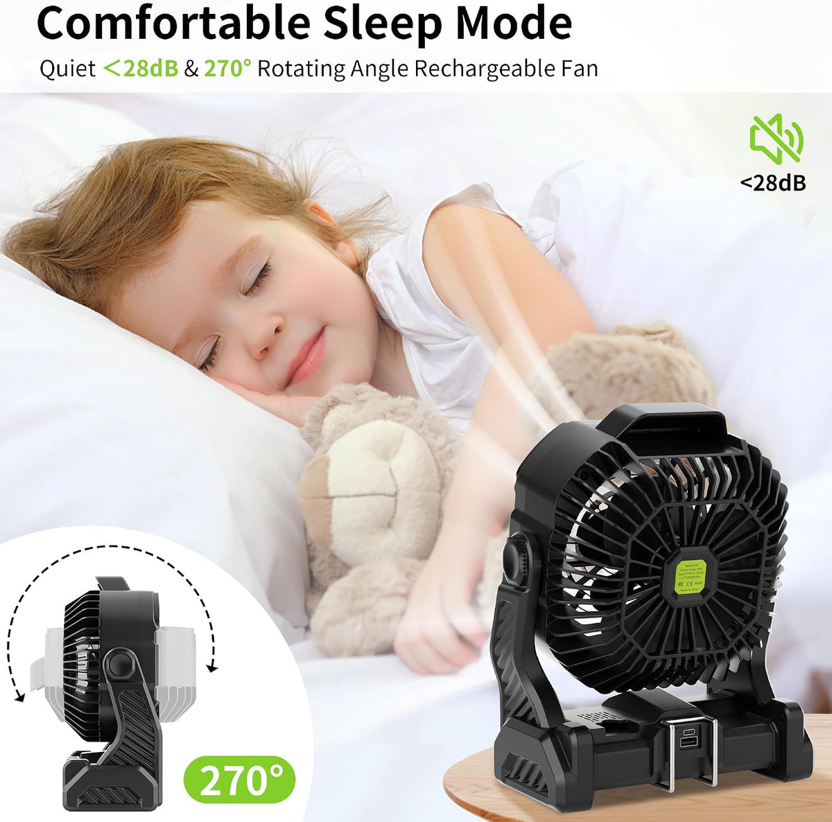 Battery Powered Fan Rechargeable Portable Camping Fan Tent with Light | 20000mAh Cordless Battery Operated Camping Fans with Light,USB Personal Fans Outdoor Camping Essentials Beach Tent for Travel