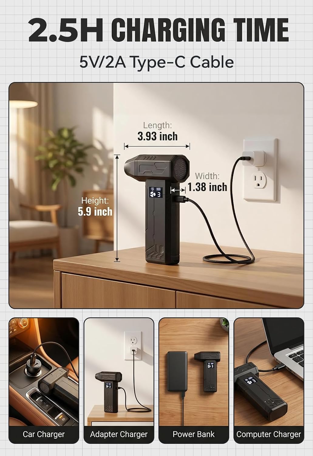 Compressed Air Duster 150000RPM, Super Power Electric Air Duster Cordless | Replaces Canned Air, Portable Dust Blower with LED Light for Computer, Keyboard, Home, Outdoor & Car