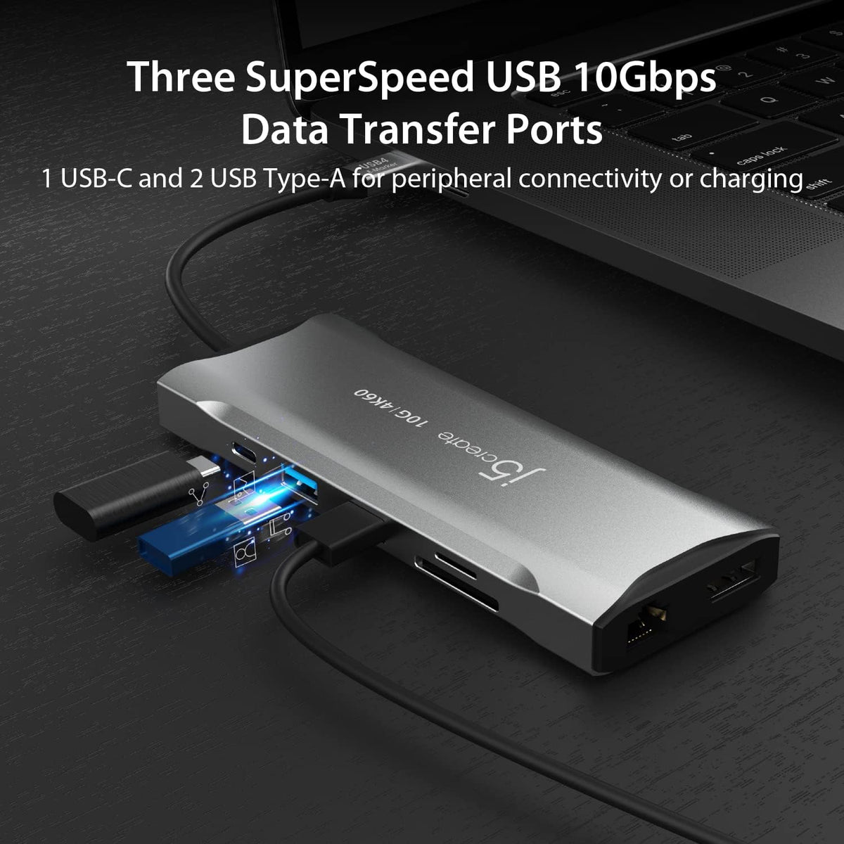 j5create USB C 4K Triple Display Hub - 4K HDMI x2, 4K DP, 2 USB-A and USB-C
