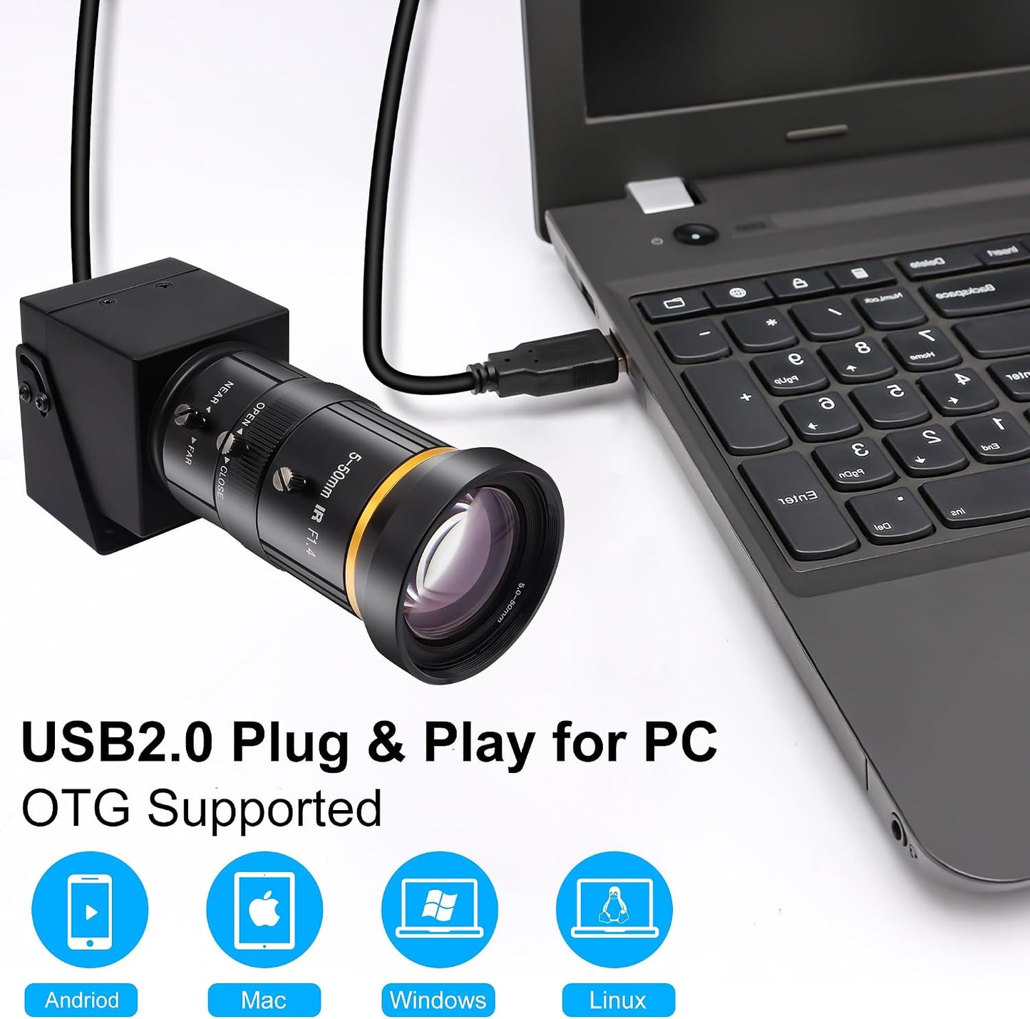 SVPRO 4K Streaming Webcam with 5-50mm Zoom Lens, USB & HDMI Dual Ouput,10X Optical Zoom Manual Focus Camera H.264 Computer Vision Industrial Security Camera for PC/Monitor/TV/Projector