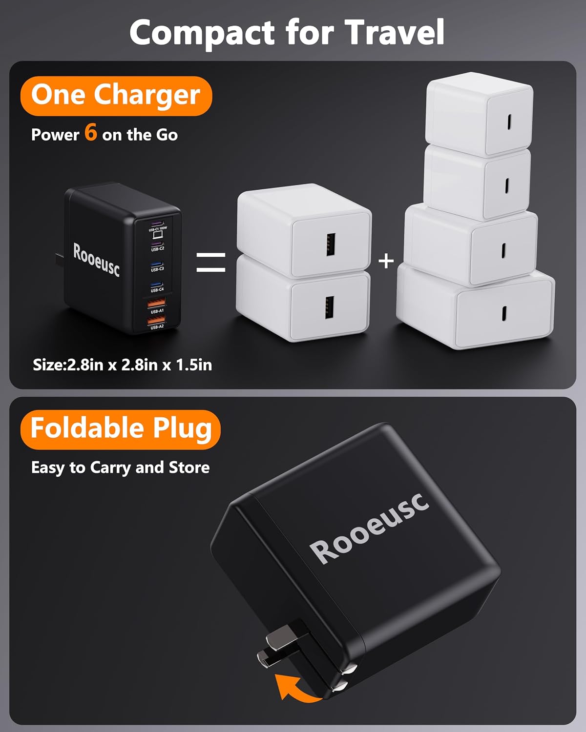 300W USB C Laptop Charger with 2 USB Cables 6Port Dual 100W