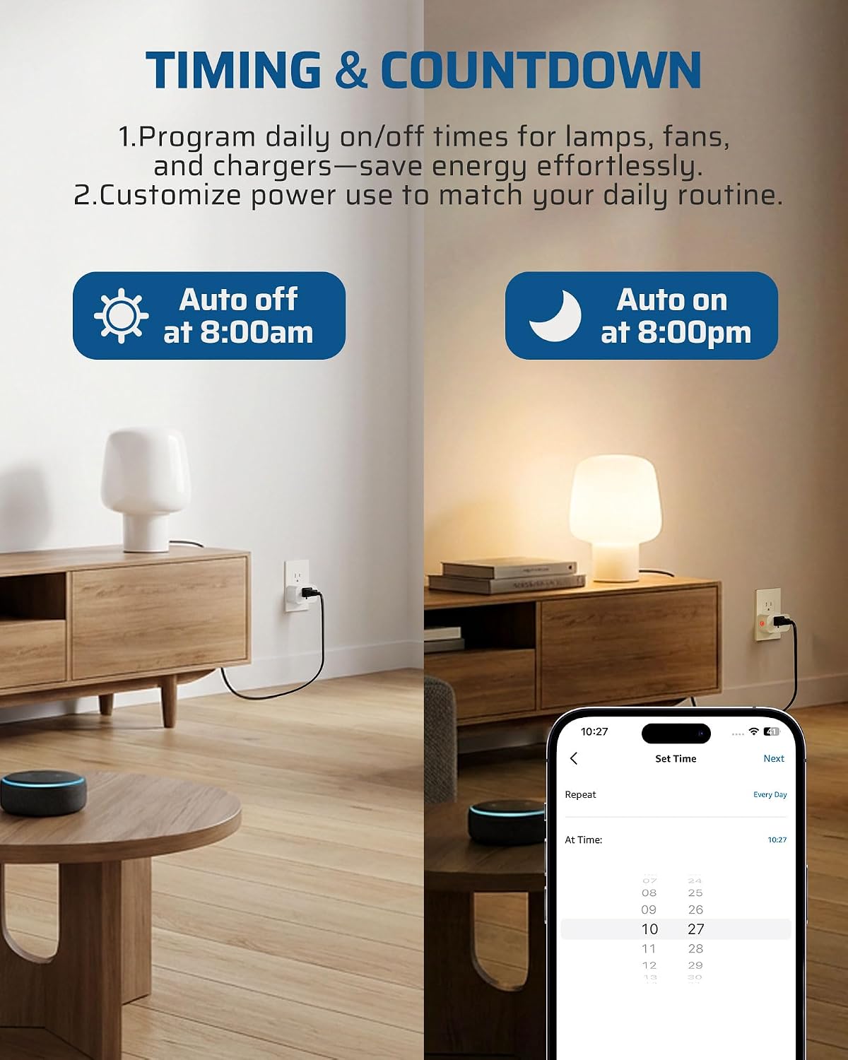 DEWENWILS Matter Smart Plug, Work with Alexa, Apple Home, Google, SmartThings, Outlet with Schedule and Timer, FFS Easy Setup, 100% Privacy 15A/1800W, APP Voice Control, 2.4G Wi-Fi Only, 2 Pack White