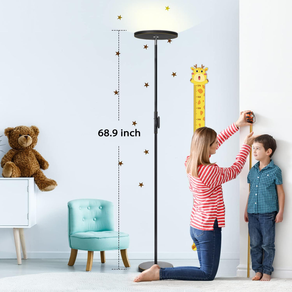 JOOFO LED Torchiere Floor Lamp with Remote, Stepless Dimmable, Black Gold