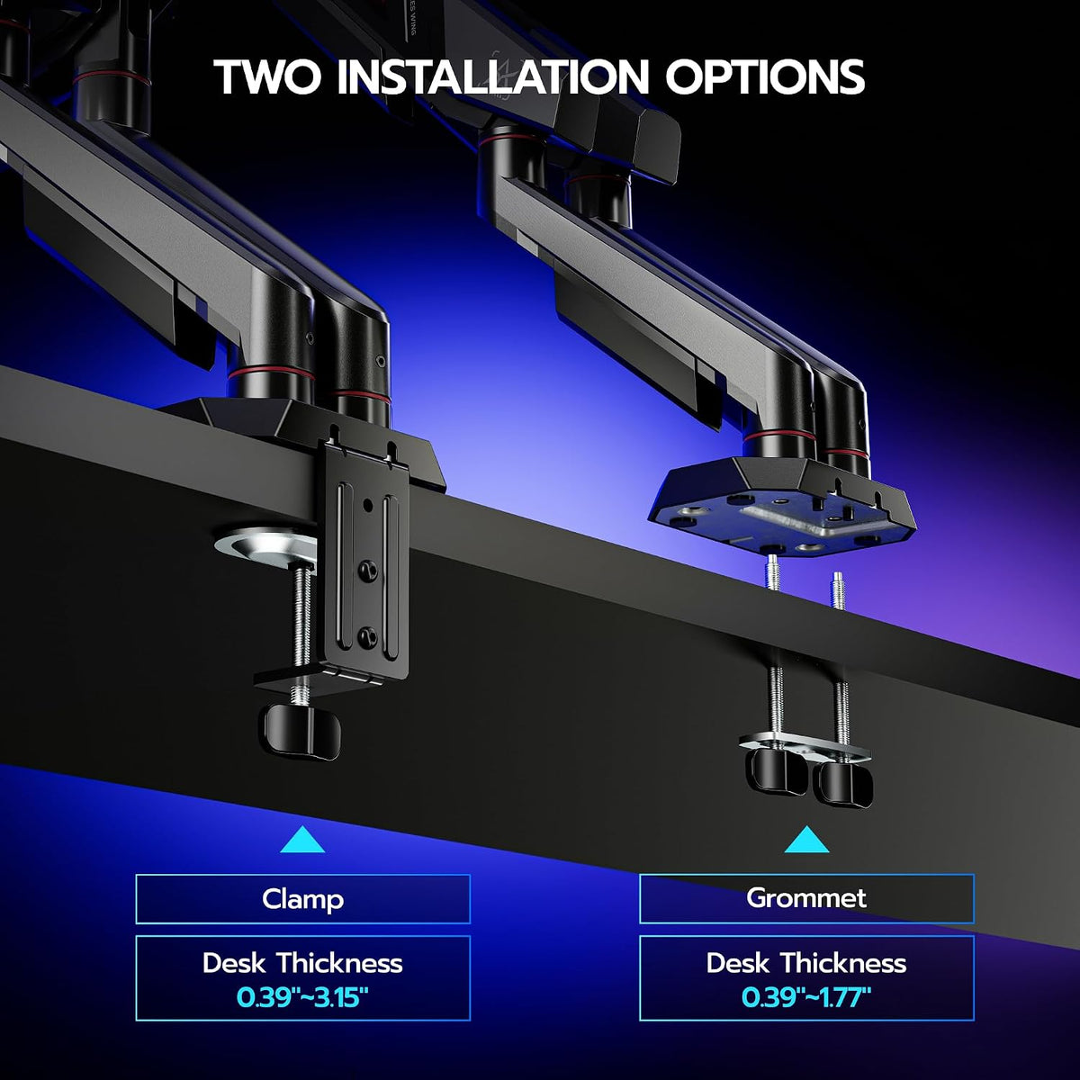 ARES WING Dual Monitor Arm for 17-35 Inch Flat Curved Screens, Black