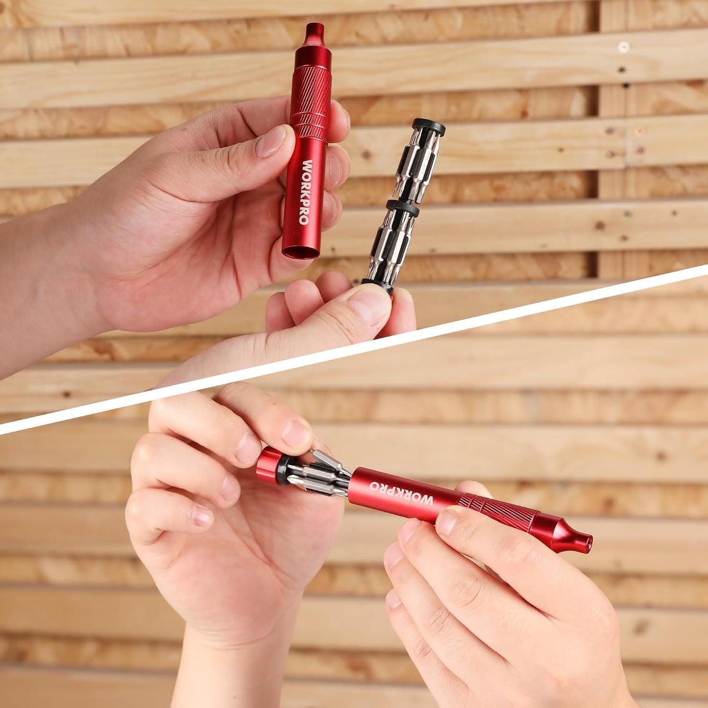 WORKPRO 24 in 1 Multi Bit Mini Screwdriver Set Magnetic, Red | Manual Pen Screwdrivers, Tough S2 Steel Small Screwdriver Bits for Eyeglass, Watch, Laptop, Phone, Jewelry and Electronic