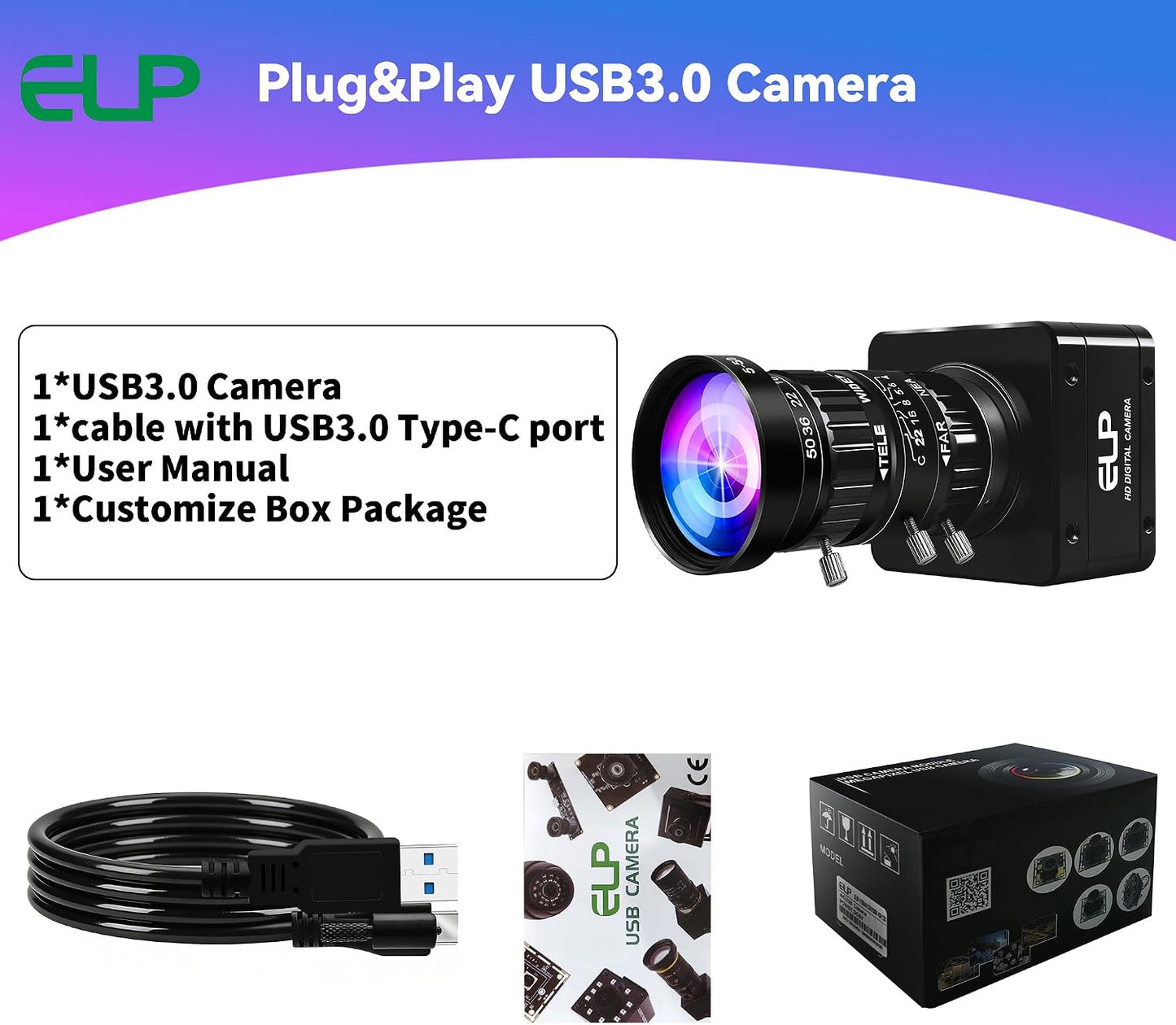 ELP High Speed USB Zoom Camera, 1080P/230fps, 4K/60fps, 12MP/30fps, USB3.0/2.0 Manual Focus Lightburn Cameras for Windows, Linux, Mac, Pi, Fast Frame 5-50mm 10X Zoom IMX577 Webcam for PC Jetson Nano