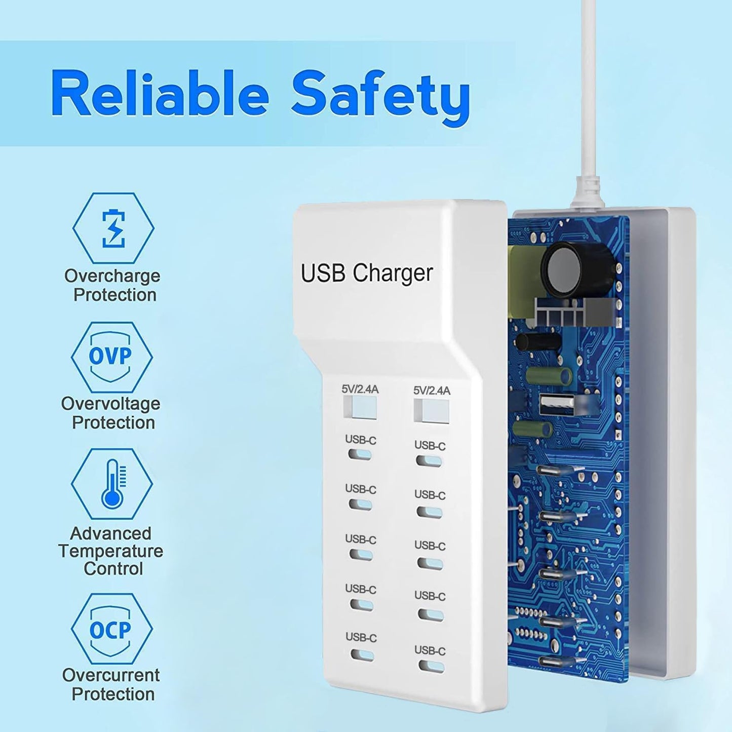 USB C Charger, 12 Ports USB Charging Station, 60W MultiPort Charger[10 USBC+2 USBA], Compatible with iPhone/iPad/Samsung/Google Pixel/Watch/Headphones