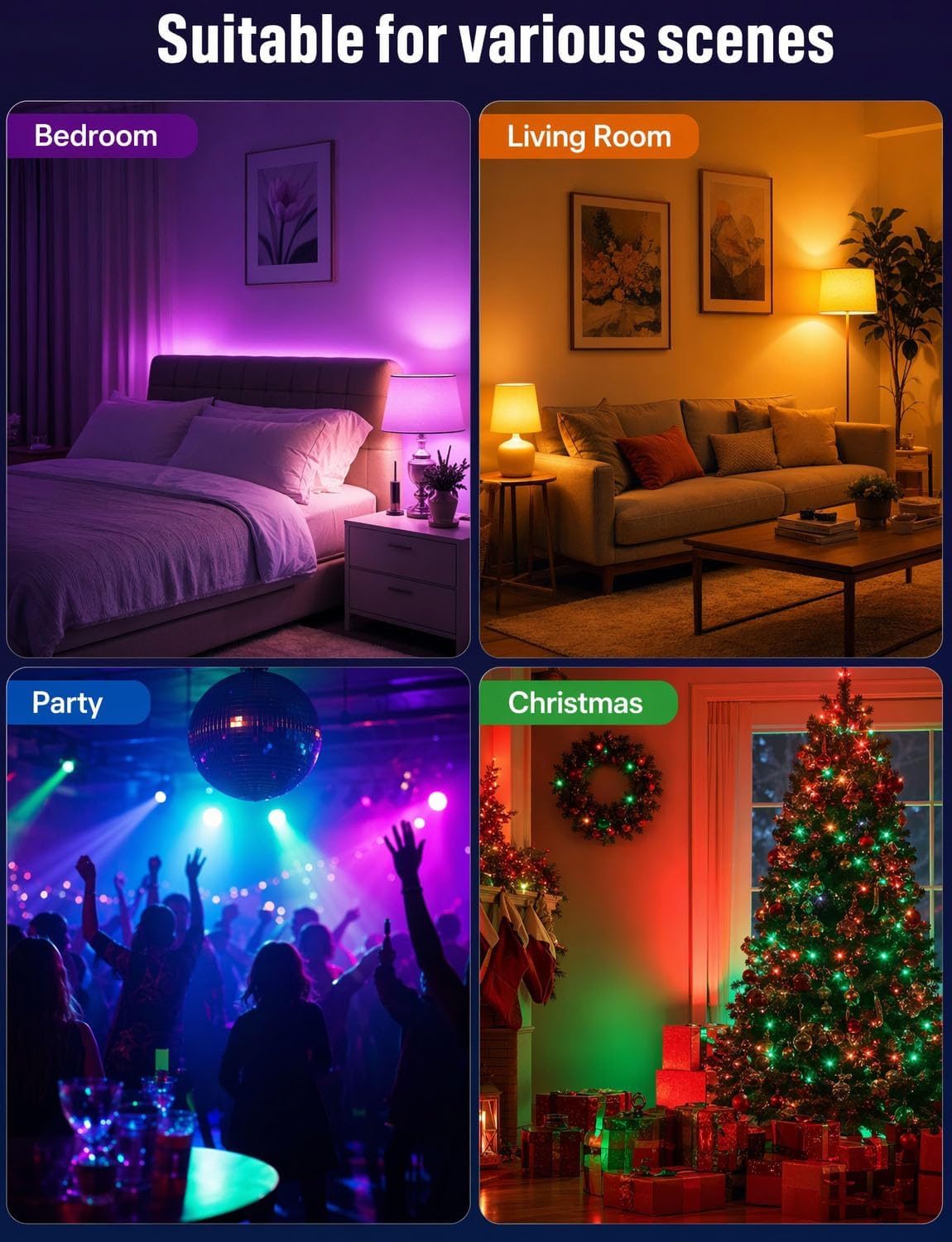 ILC E12 LED Light Bulbs (40w Equivalent) 5W, Color Changing RGB, A15 Small Base Candelabra Round Light Bulb, Candle Base, 2700K Warm White 12 Colors 2 Modes Timing with Remote Control (4 Pack)