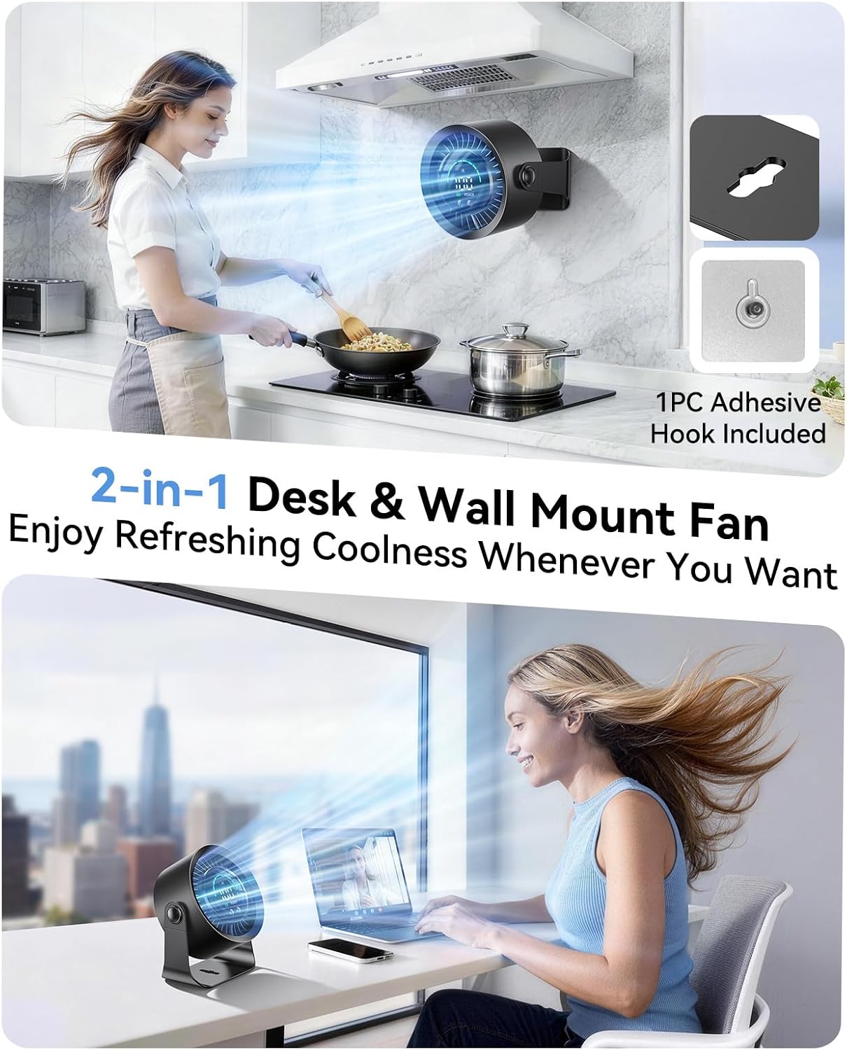 DIGIX Portable Desk Fan, 100 Speeds, 360° Rotation, USB Rechargeable | Quiet LED Display Table Fan with Wall Mount Design. Small Personal Cooling Fans for Home, Bedroom, Office & Travel, Black