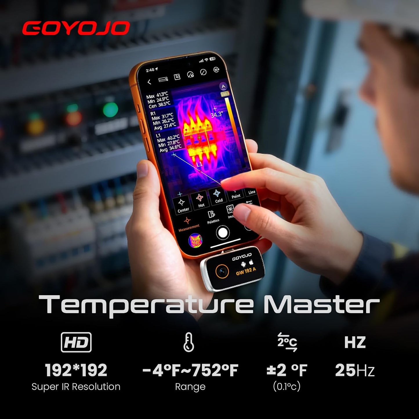 GOYOJO Thermal Imaging Camera for Android/iphone 15/16/17 iOS Series 192x192 IR Resolution– Water Leak Detection HVAC Electrical Plumbing, Automotive Repair, Home Inspection, DIY-USB-C Infrared Imager