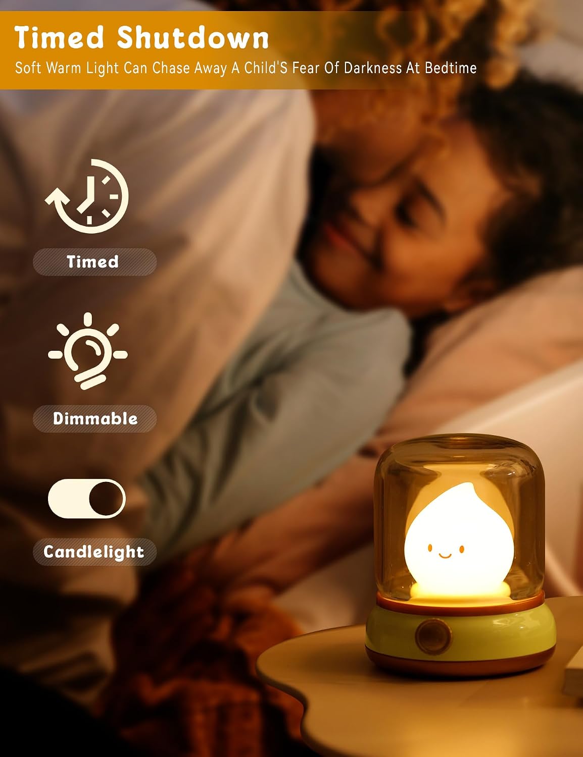 WANIDEA Cute Night Light, Kids Night Light with Batteries, Bedroom Decor | Rechargeable, Stepless Dimming, 15min Delayed Shut-off, Kids' Gifts, Desk Lamp