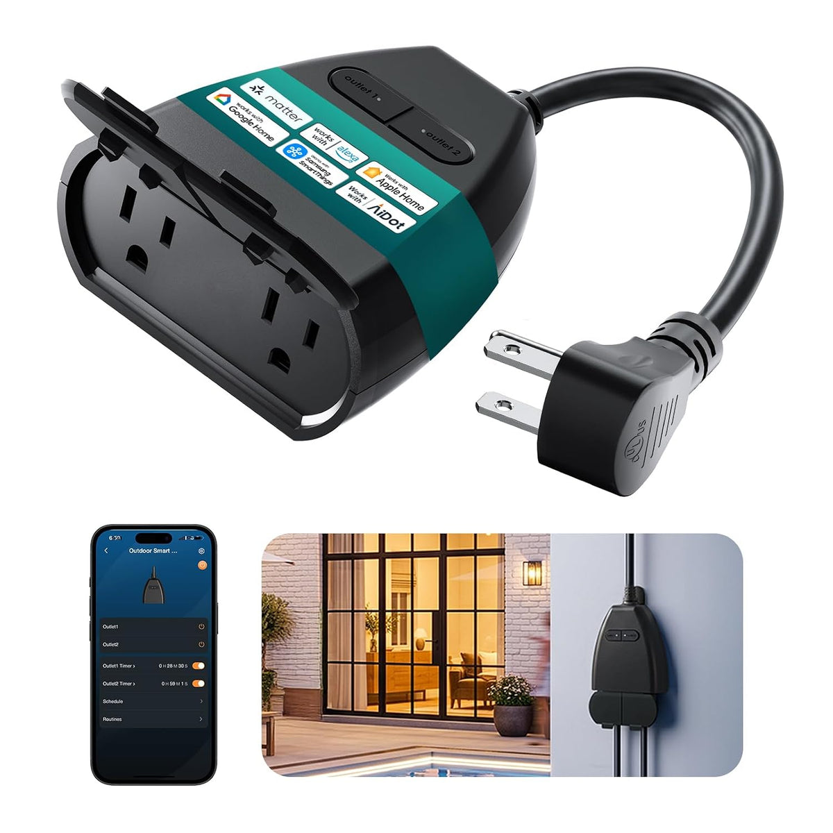 Linkind Matter Outdoor Smart Plug, Work with Alexa, Apple Home, Google Home