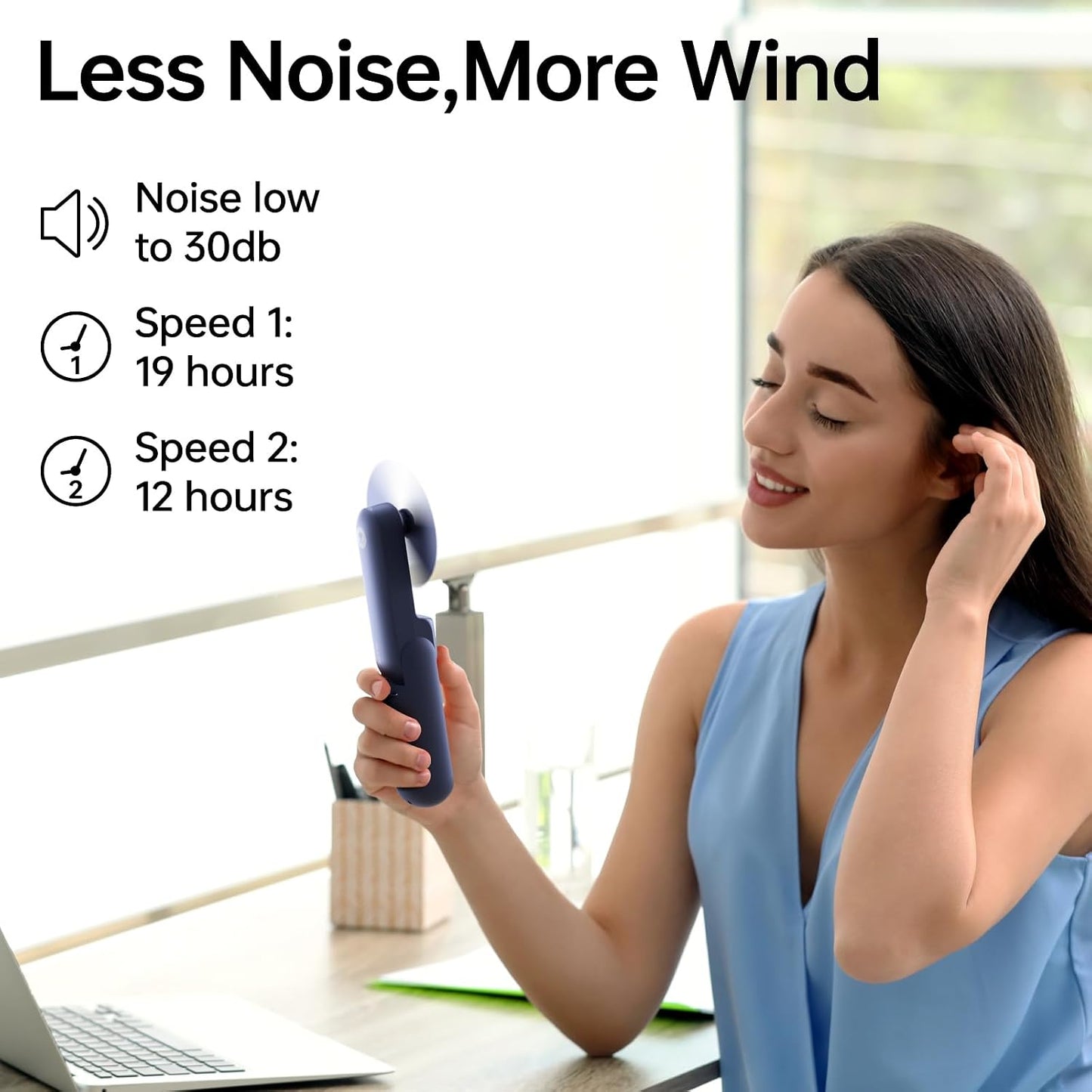 JISULIFE Portable Handheld Fan, 3 In 1-Fan, Power Bank, Flashlight, Blue | Mini Cooling Essential for Outdoor, Small, On-the-Go Pocket Hand Design, 19 Hours, Auto Shut-Off Safety Soft Blade