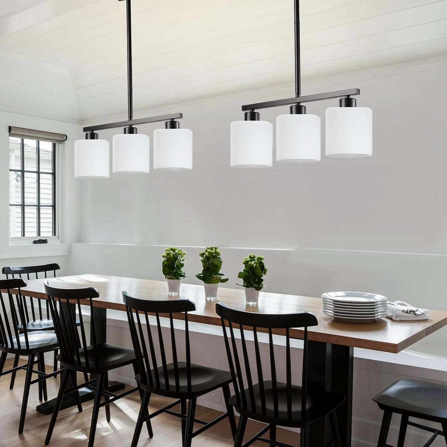 3-Light Kitchen Island Lighting, Black Pendant Light Fixture, Modern Hanging Light Fixtures with Milky White Glass, E26 Base, Bulbs Not Included