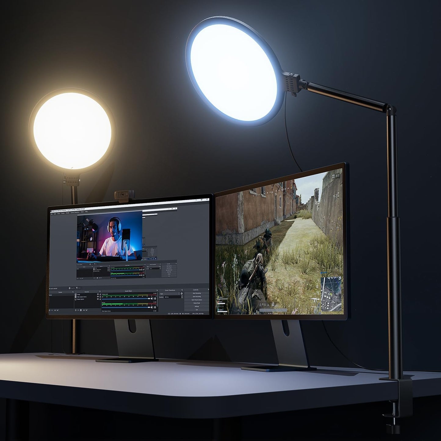 10.2" Desk Ring Light with Stand, 360° Rotate Desk Lamps for Home Office with C-Clamp, Flexible Height Desk Light, Adjust Arm Ring Light for Desk, Podcast, Gaming, Recording, Zoom Lighting