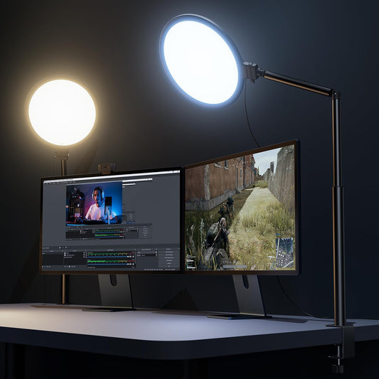 10.2" Desk Ring Light with Stand, 360° Rotate Desk Lamps for Home Office with C-Clamp, Flexible Height Desk Light, Adjust Arm Ring Light for Desk, Podcast, Gaming, Recording, Zoom Lighting