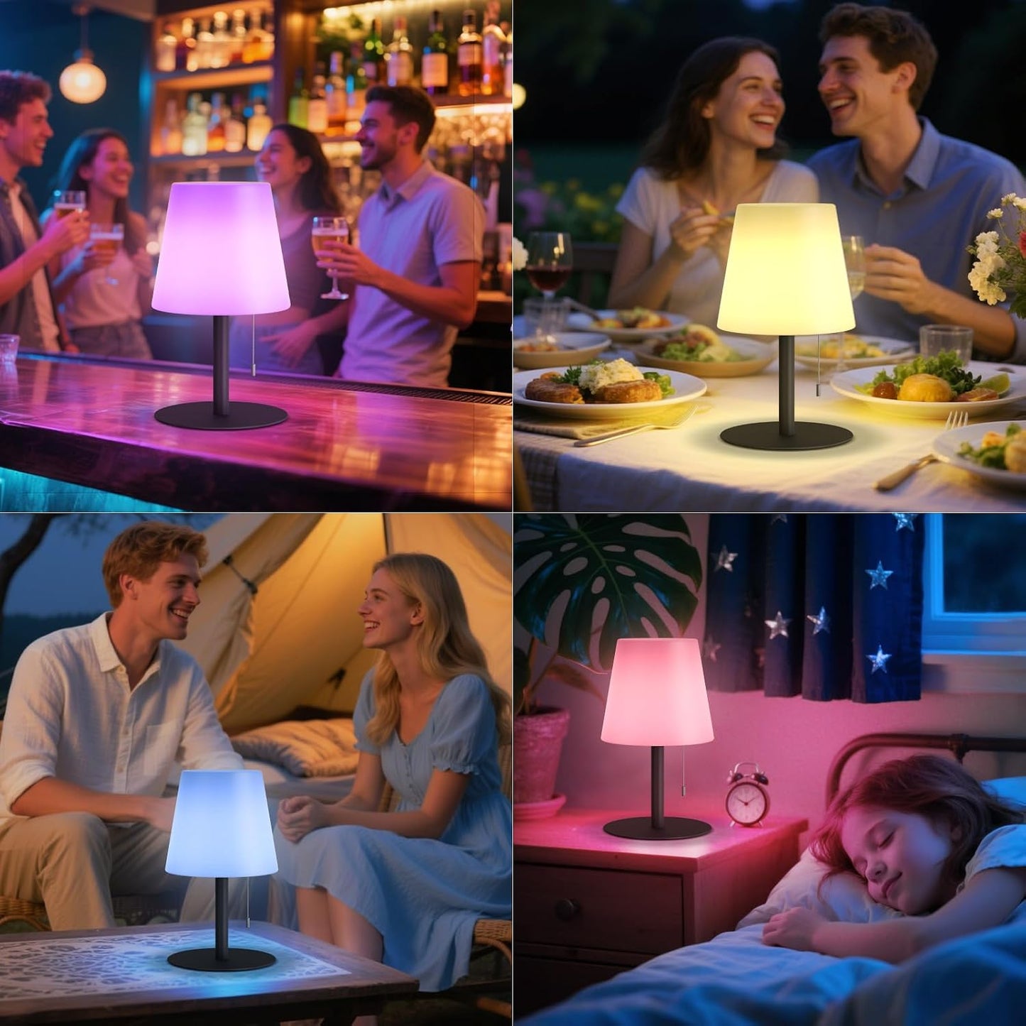 uuffoo Shower Lamp Rechargeable Cordless Light Waterproof for Bathroom Spa | Portable Battery Operated Table Lamp RGB Mood Lighting LED Night Light for Patio kitchen Camping (Black)